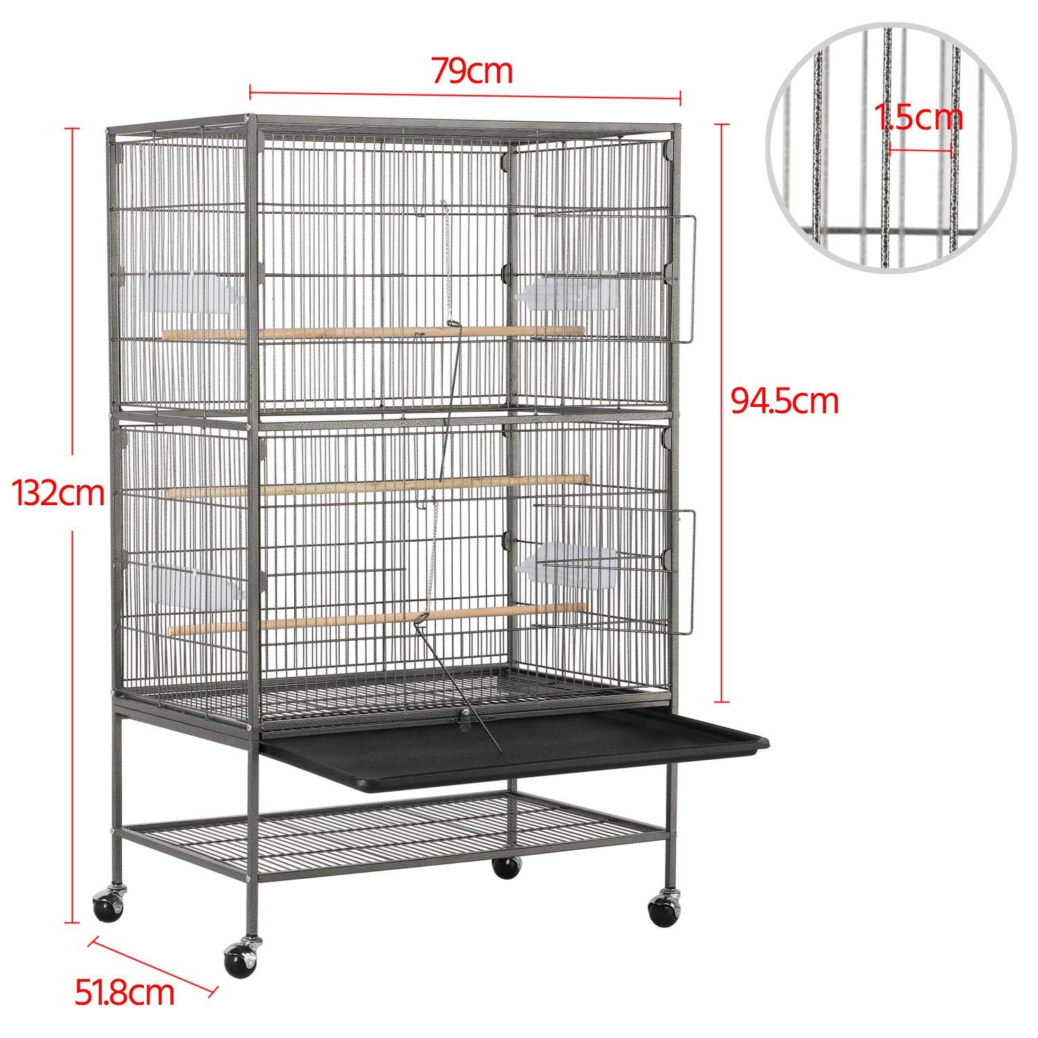 Costoffs 132Cm Extra Large Rolling Metal Bird Cage Parrot Cage For Lovebird Cockatoo Conure With 3 Perches/4 Feeders/Extra Stora