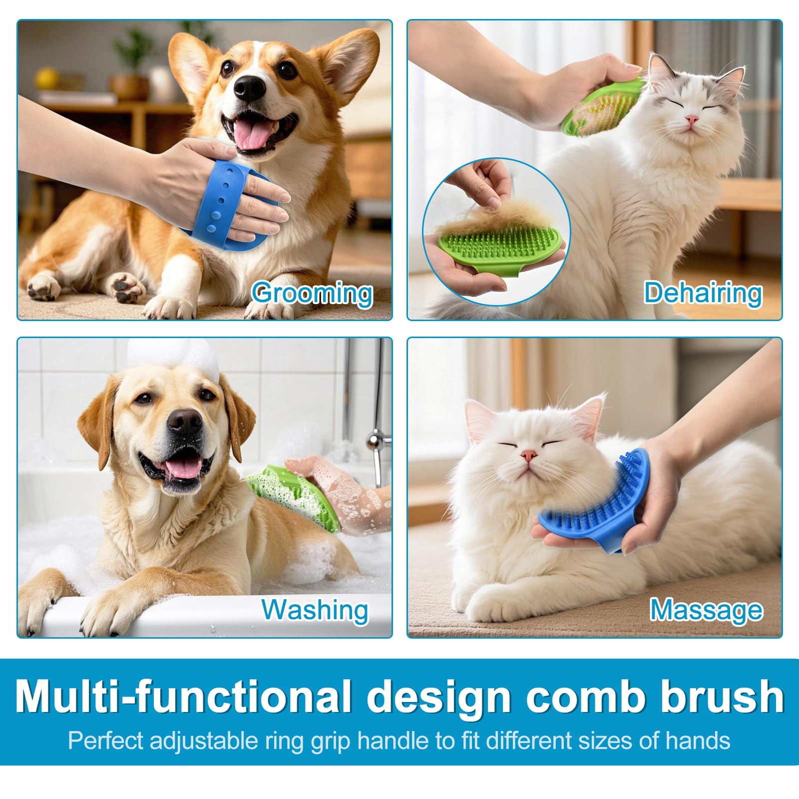 Enmaipet 4-In-1 Dog Grooming Brush,Dog Bath Brush Set,Adjustable Handle Shampoo Brush & Scrubber, Dog Grooming Gloves For Short