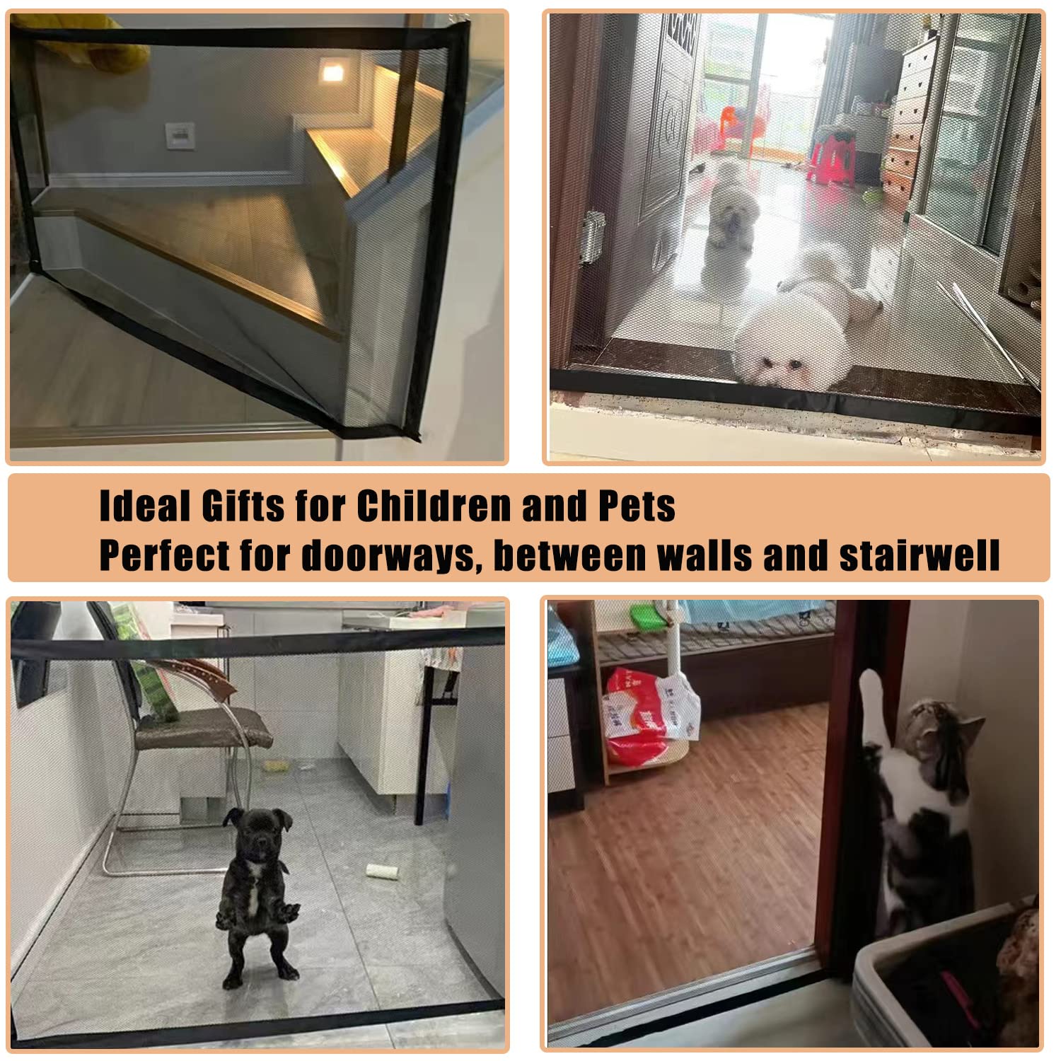 Mesh Dog Gates for Pets, Magic Pet Gate for The House, Portable Indoor Puppy Safety Fence Guard for Stairs and Doorways, Easy In