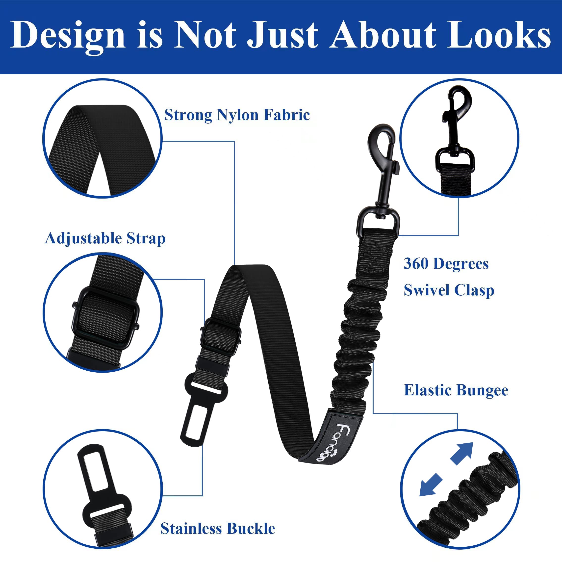 fancigo Dog Seat Belt for Car. Adjustable Dog Safety Seatbelt. Adjustable Strap, Strong Nylon Fabric, Bungee Buffer Dog Puppy Ca