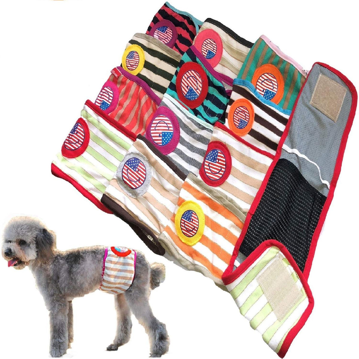 Set - 6Pcs Dog Puppy Diaper Male Boy Belly Band Random Colors Reusable Washable For Small Pet (L - Waist 16' - 18')