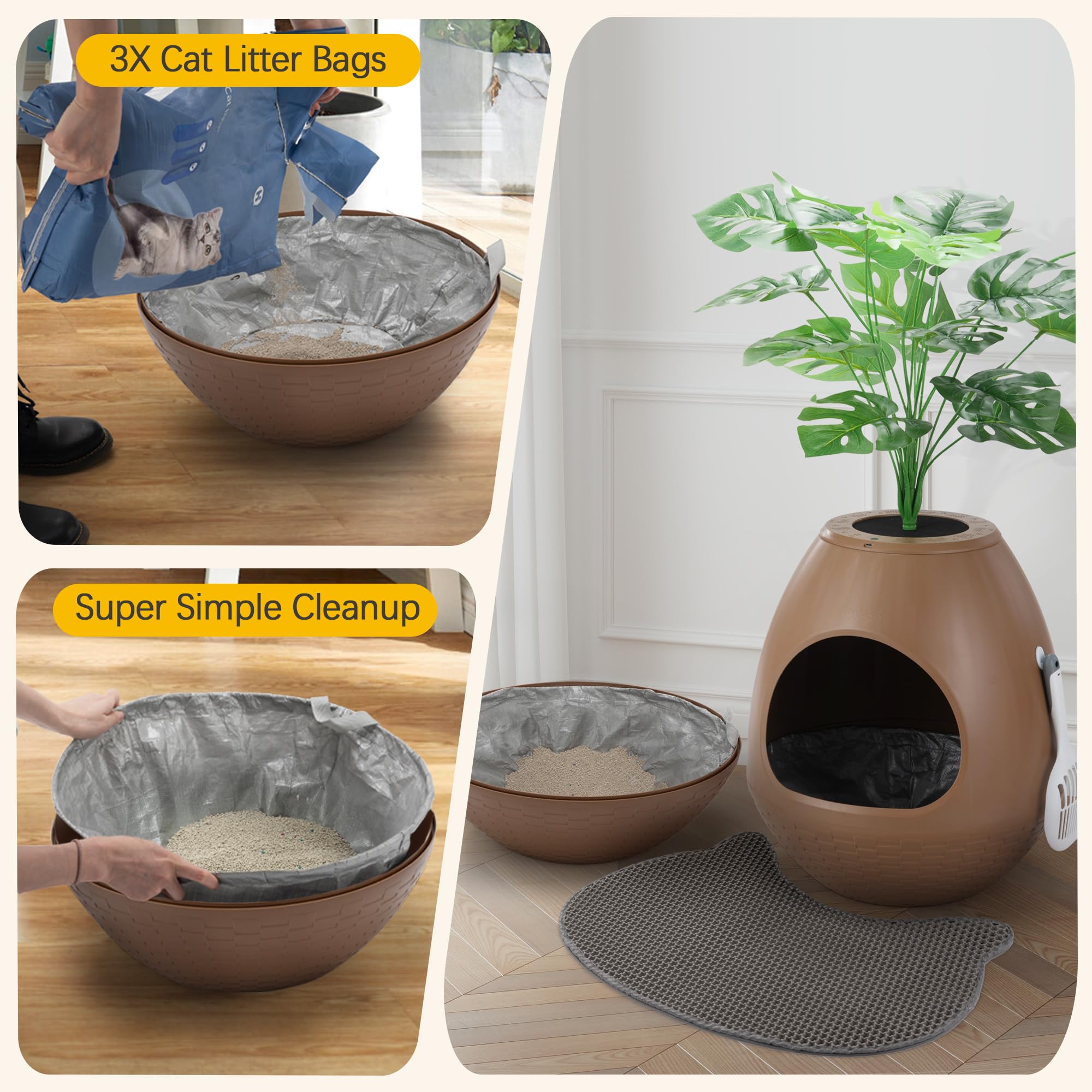 Eggloa6 Hidden Litter Box Plant Cat Litter Box With 5Pcs Litter Box Liners, Cat Litter Mat, Smart Odor Removal System, Artificia