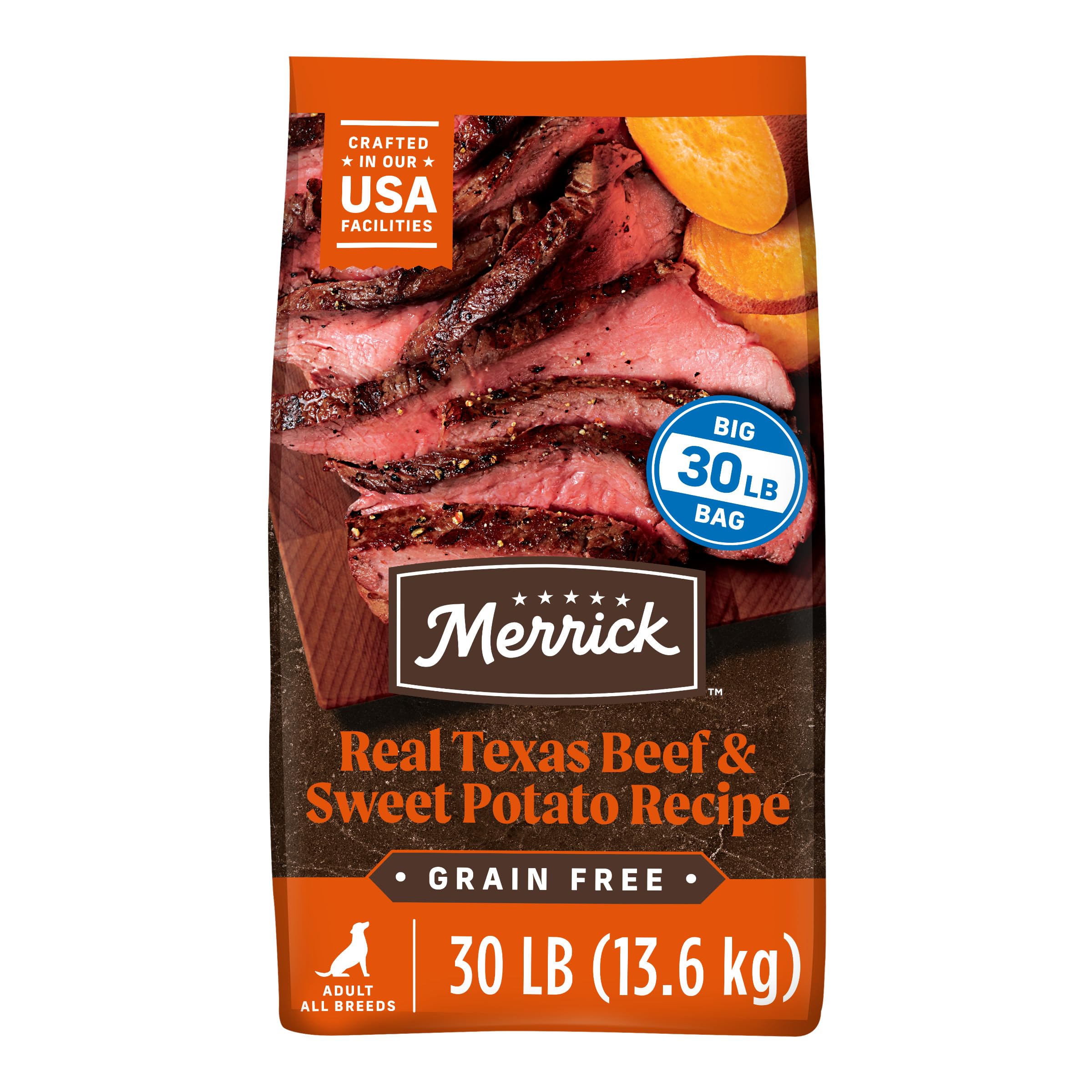 Merrick Premium Grain Free Dry Adult Dog Food, Wholesome And Natural Kibble, Real Texas Beef And Sweet Potato - 30.0 lb. Bag
