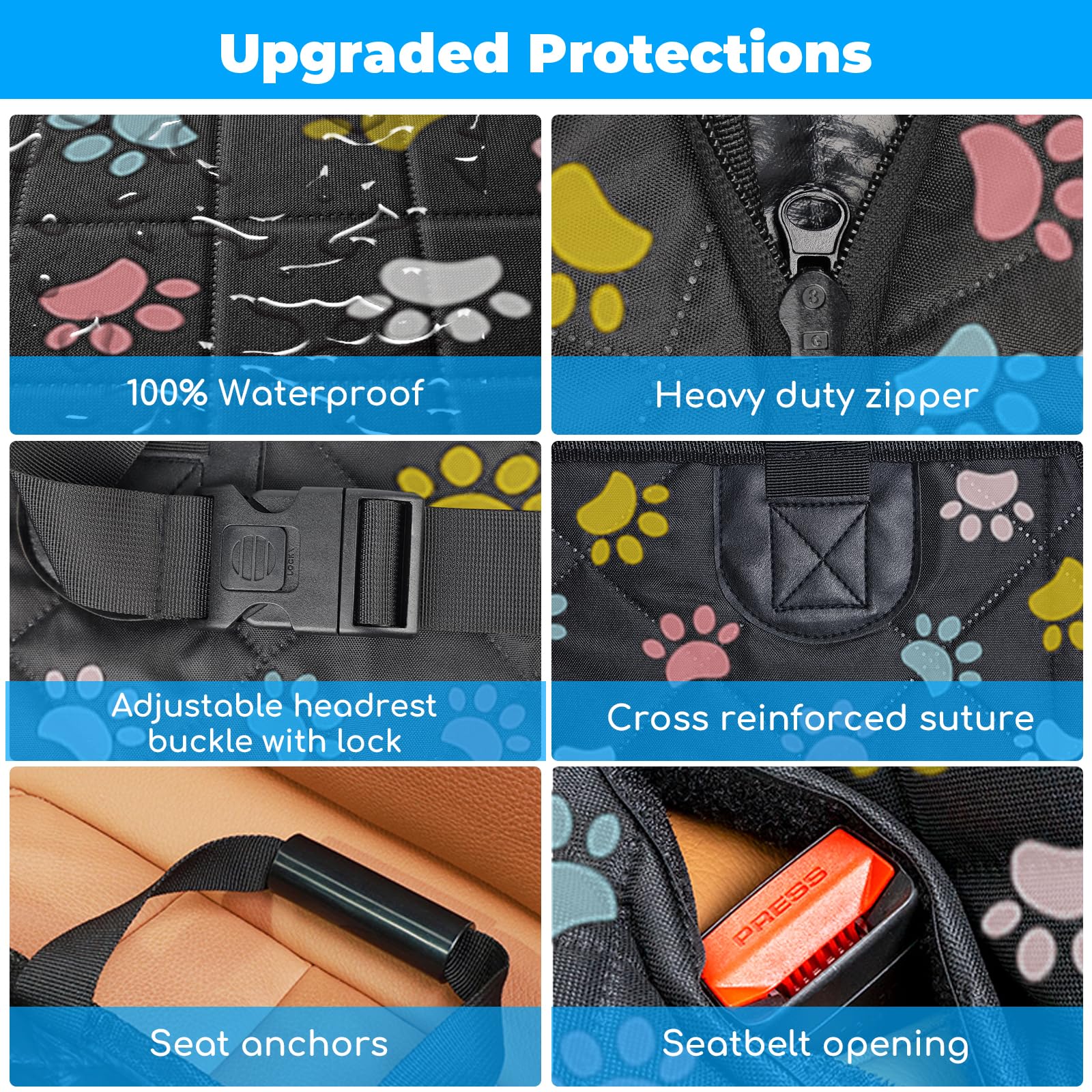 Urpower Back Seat Extender For Dogs, Dog Car Seat Cover Hard Bottom Holds 400 Lbs, Waterproof Dog Hammock For Car Pet Backseat P