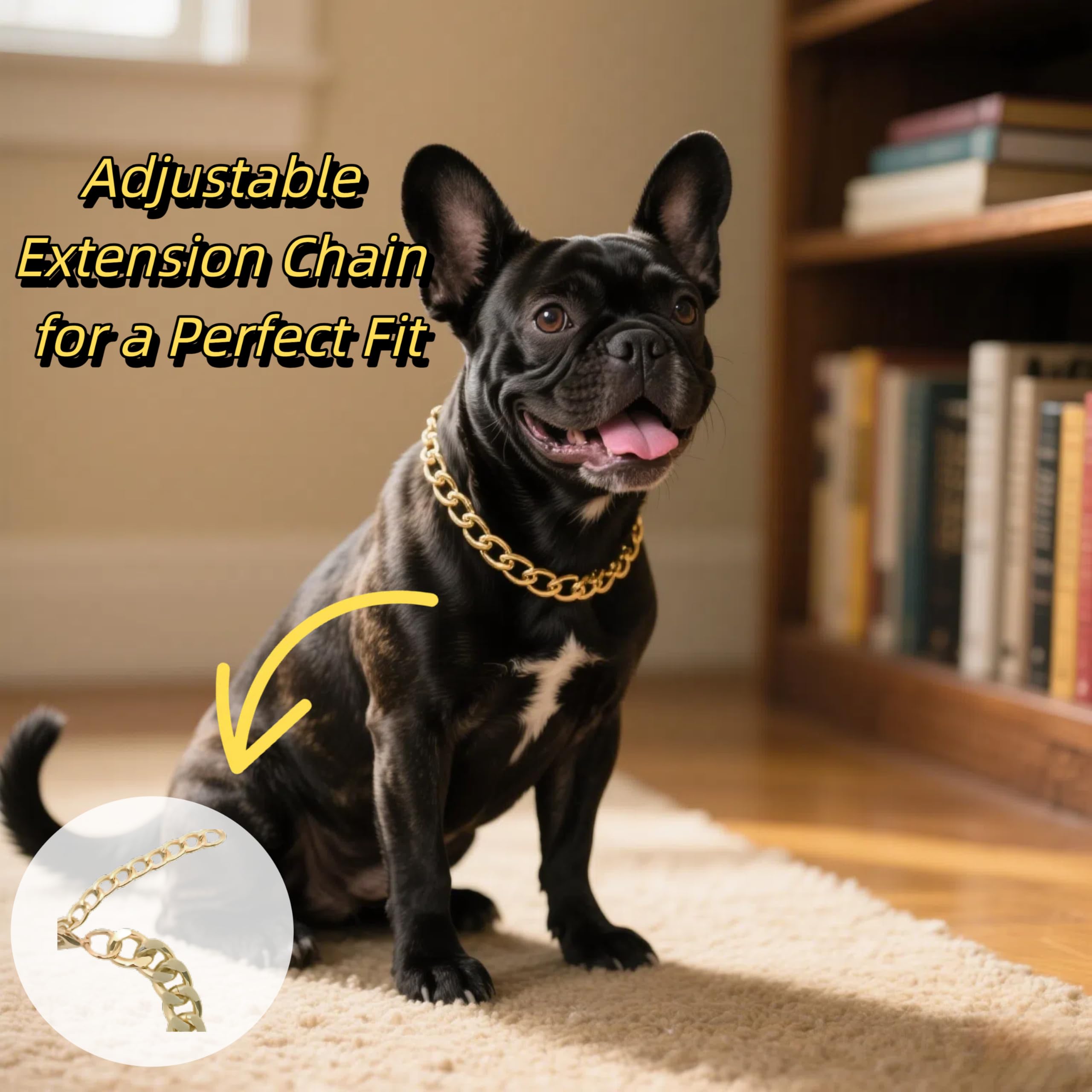 Cwyza Gold Dog Chain Necklace Collar - Fashionable Cuban Link, Adjustable, Lightweight & Durable Metal Decoration (Gold, 17 (N