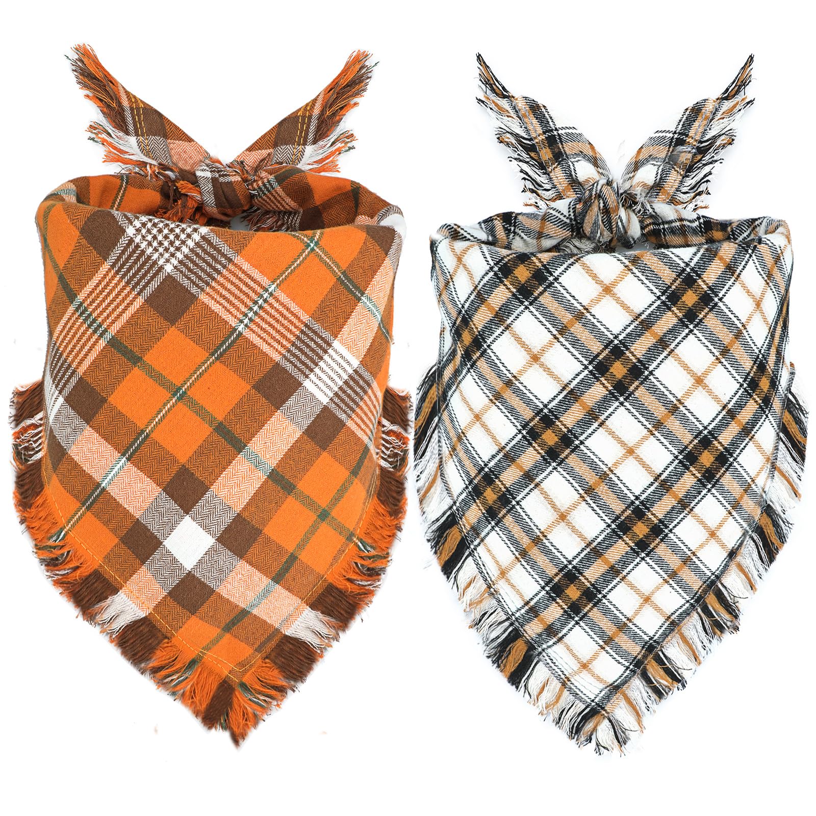 Viretec Fall Dog Bandana, Thanksgiving Autumn Dog Bandana Orange Plaid Pet Scarf For Boy And Girl, Seasonal Holiday Reversible Triangle Bibs For Large X-Large Dogs And Cats