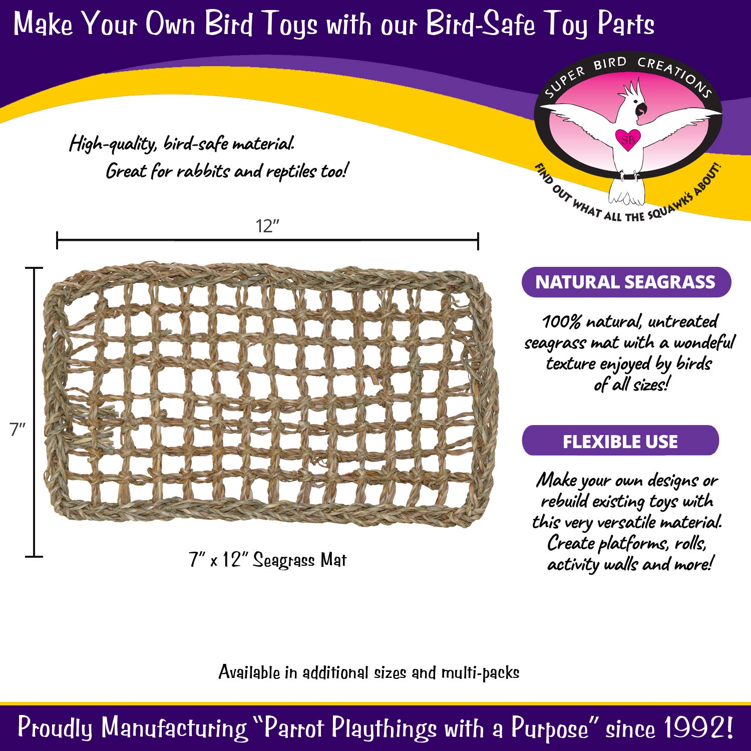 Super Bird Creations Sb50008 Seagrass Mat For Cage Decor, Pet Enrichment And Boredom Relief - Versatile Toy-Making Base - Ideal