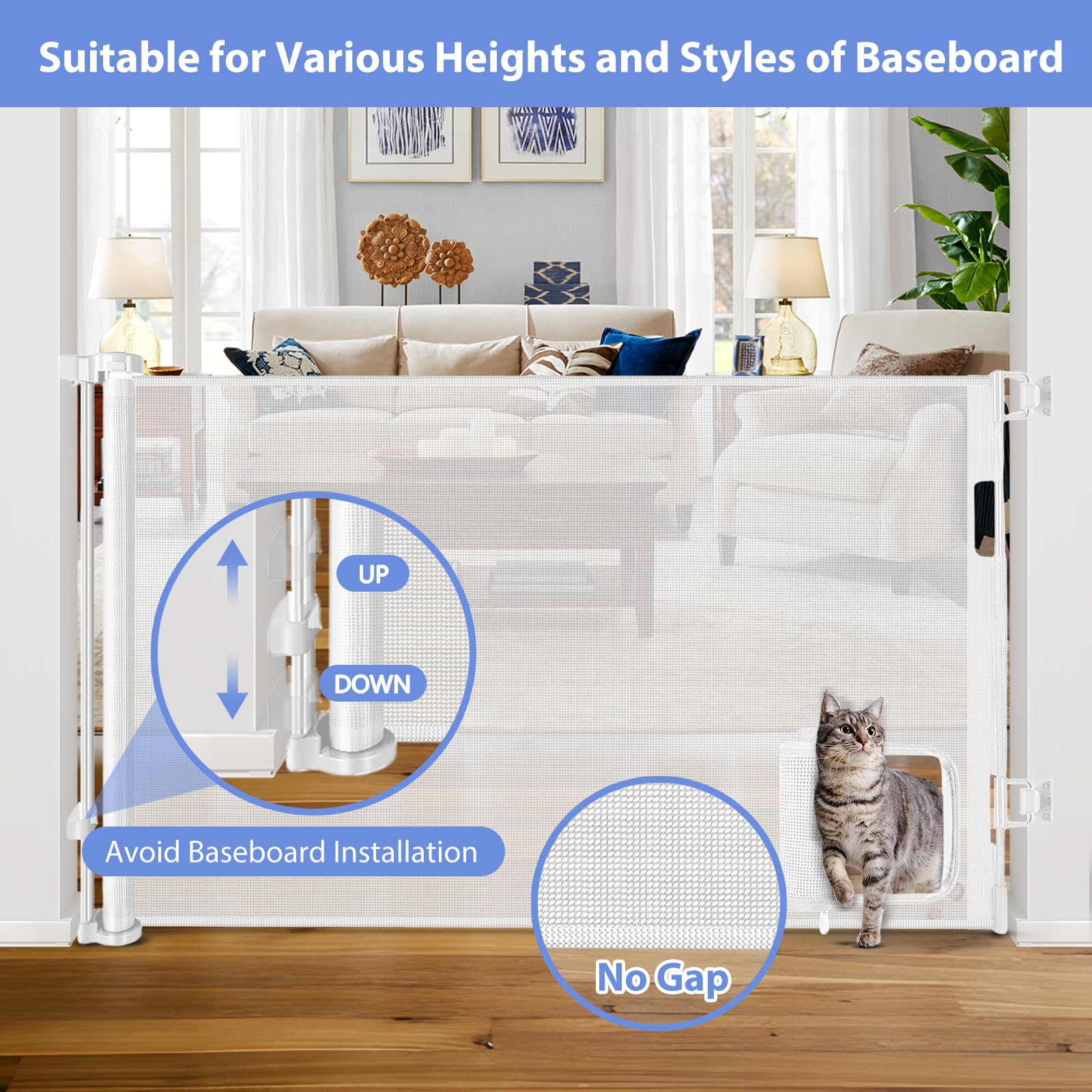 Retractable Baby Gates with Cat Door 80 Wide Retractable Dog Gate with Pet Door Outdoor Retractable Gate for Dogs Retractable Pe