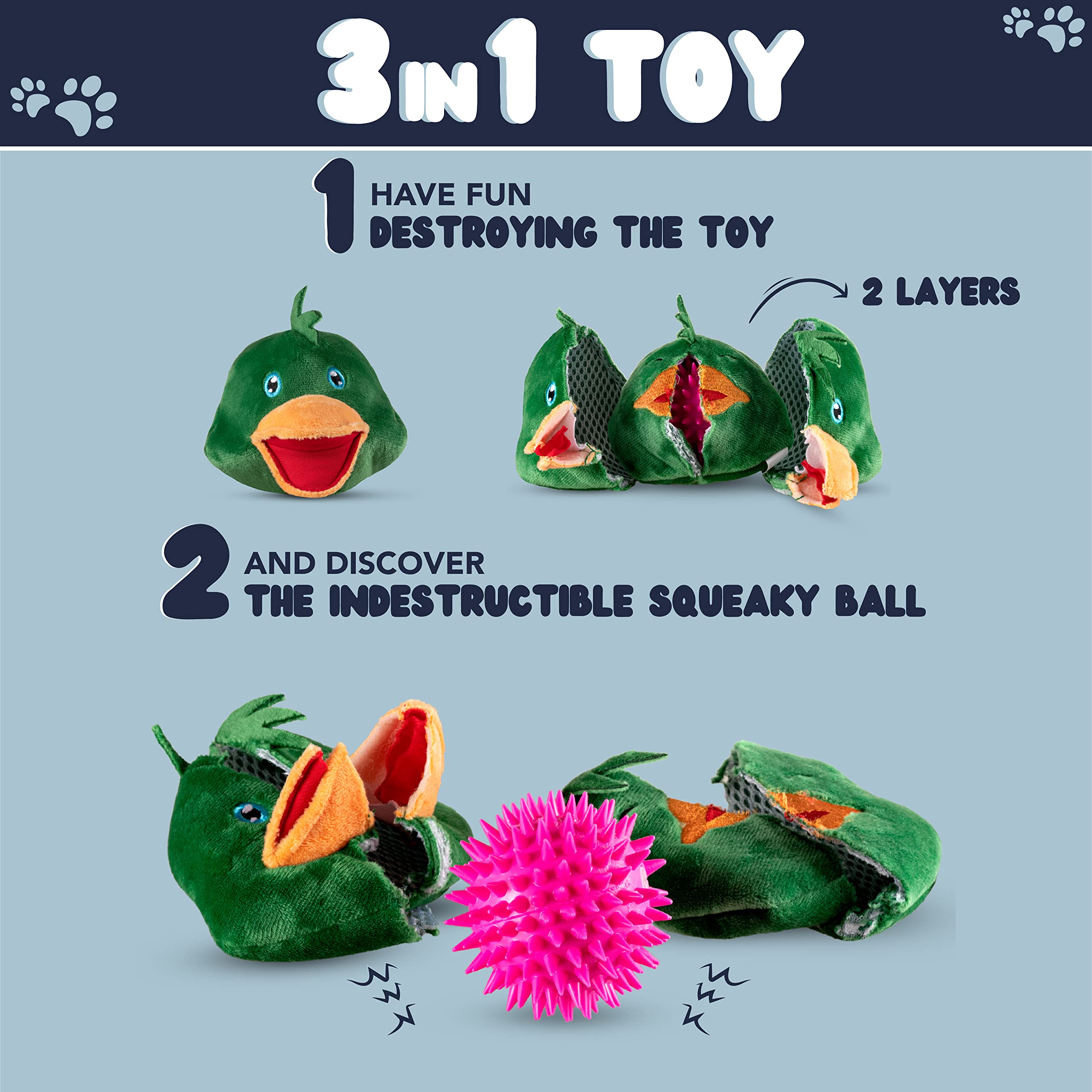 Zenapoki Dog Toys For Aggressive Chewers (3In1) - Squeaky Dog Toys Interactive - Dog Toys For Medium Dogs, Large & Small Breeds - Puppy Teething Chew Dog Toy - Juguetes Perros - Grey