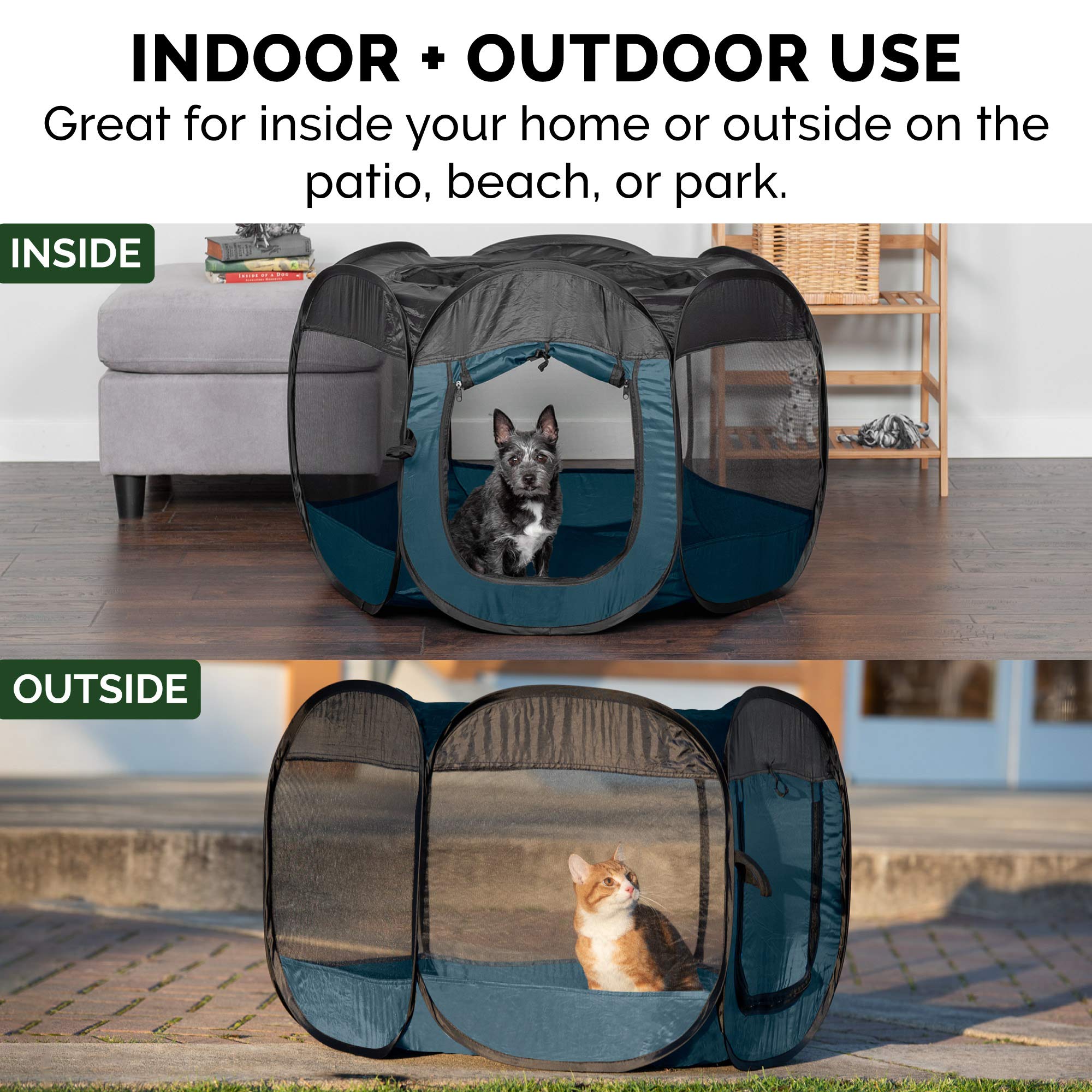 Furhaven Portable Dog Playpen Cat Tent, Pet Playground/Kennel Foldable Indoor Outdoor Zippered Puppy Crate - Sailor Blue, Small
