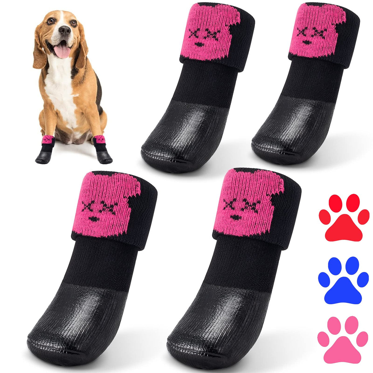 Dog Cat Boots Shoes Socks With Adjustable Waterproof Breathable And Anti-Slip Sole All Weather Protect Paws(Only For Small Dog)(L, Pink