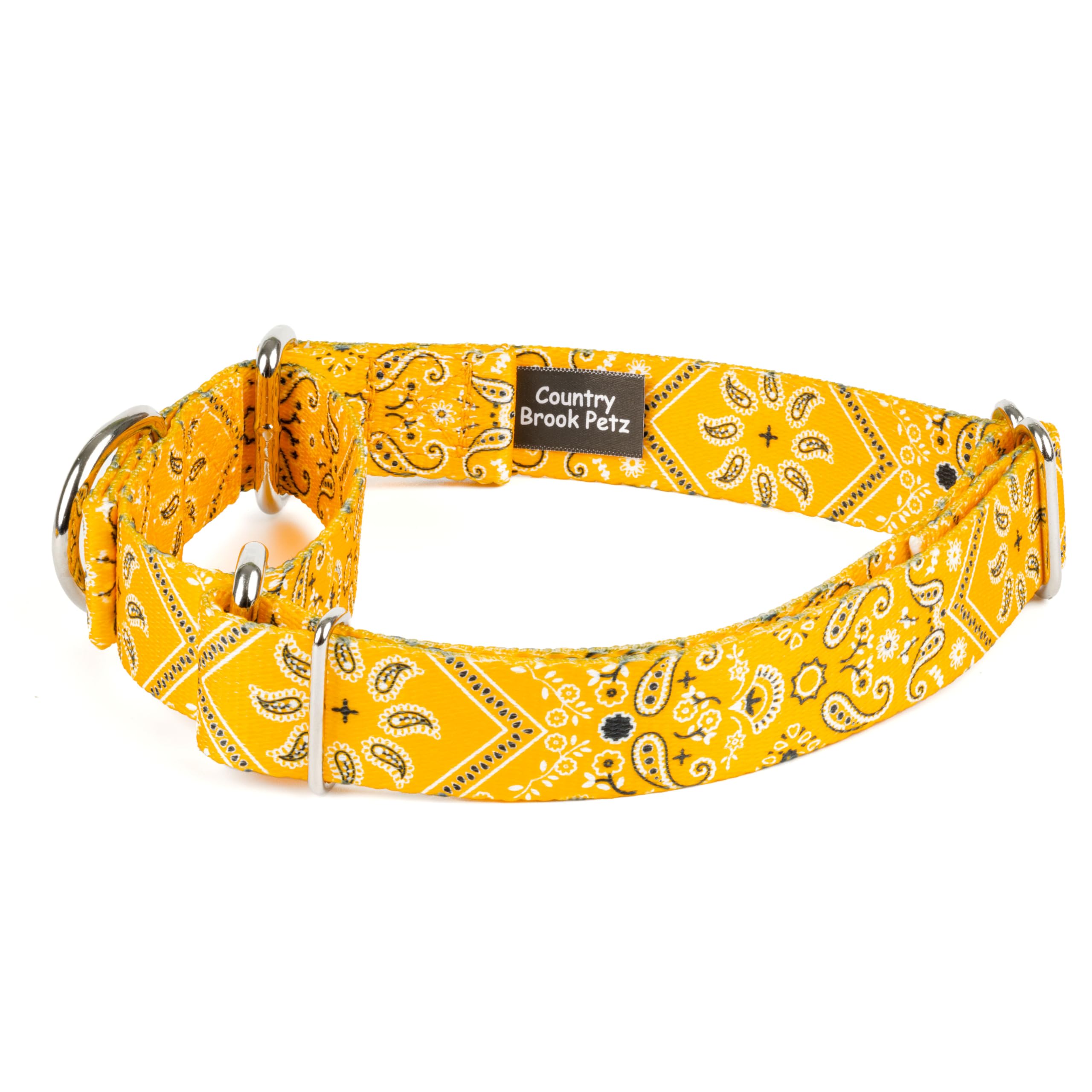 Country Brook Petz - Yellow Bandana Martingale Dog Collar - Country And Western Collection Featuring Rustic Designs (1/2 Inch, 2