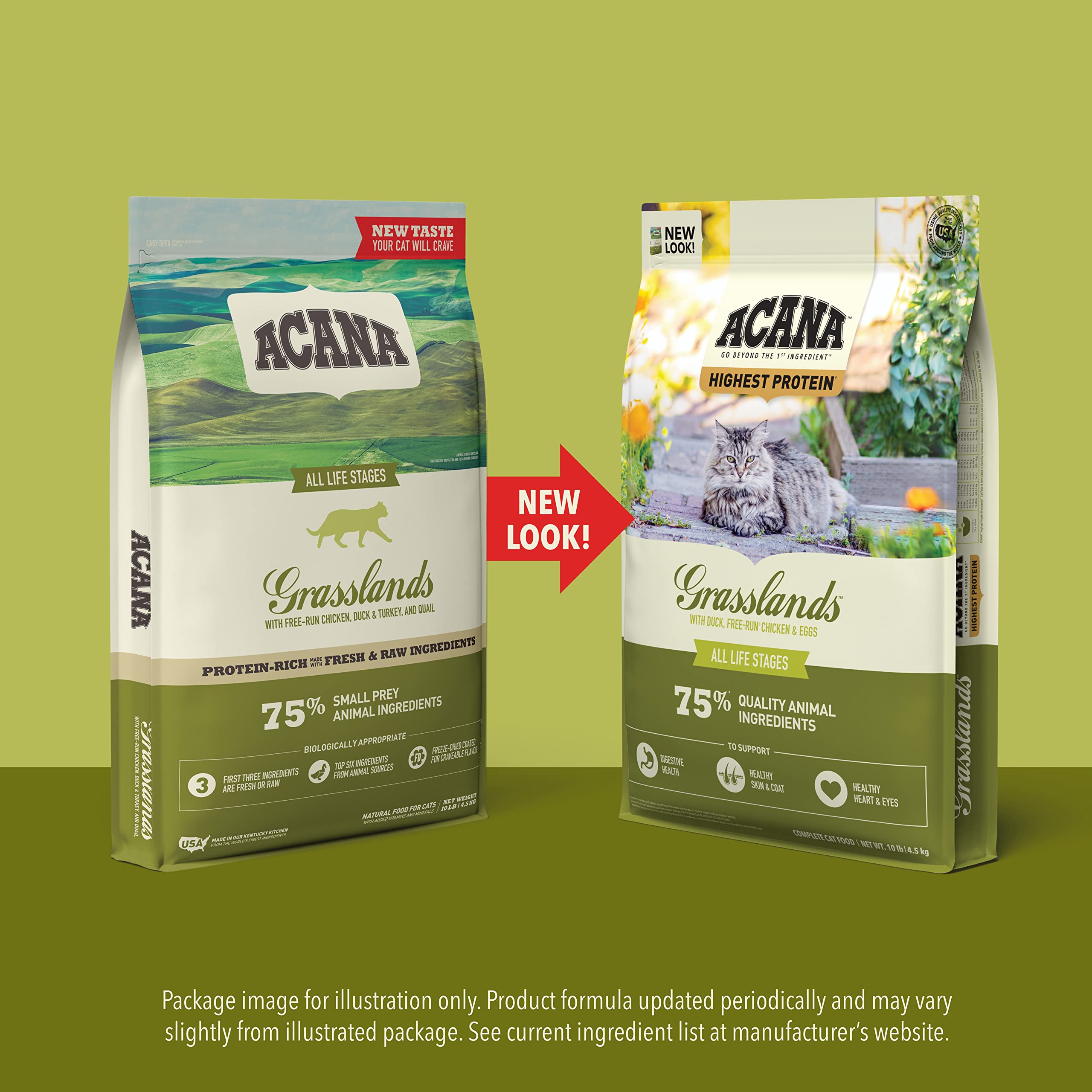 ACANA Highest Protein Grasslands Grain-Free Dry Cat Food, Duck, Free-Run Chicken and Eggs Cat Food Recipe, 4lb