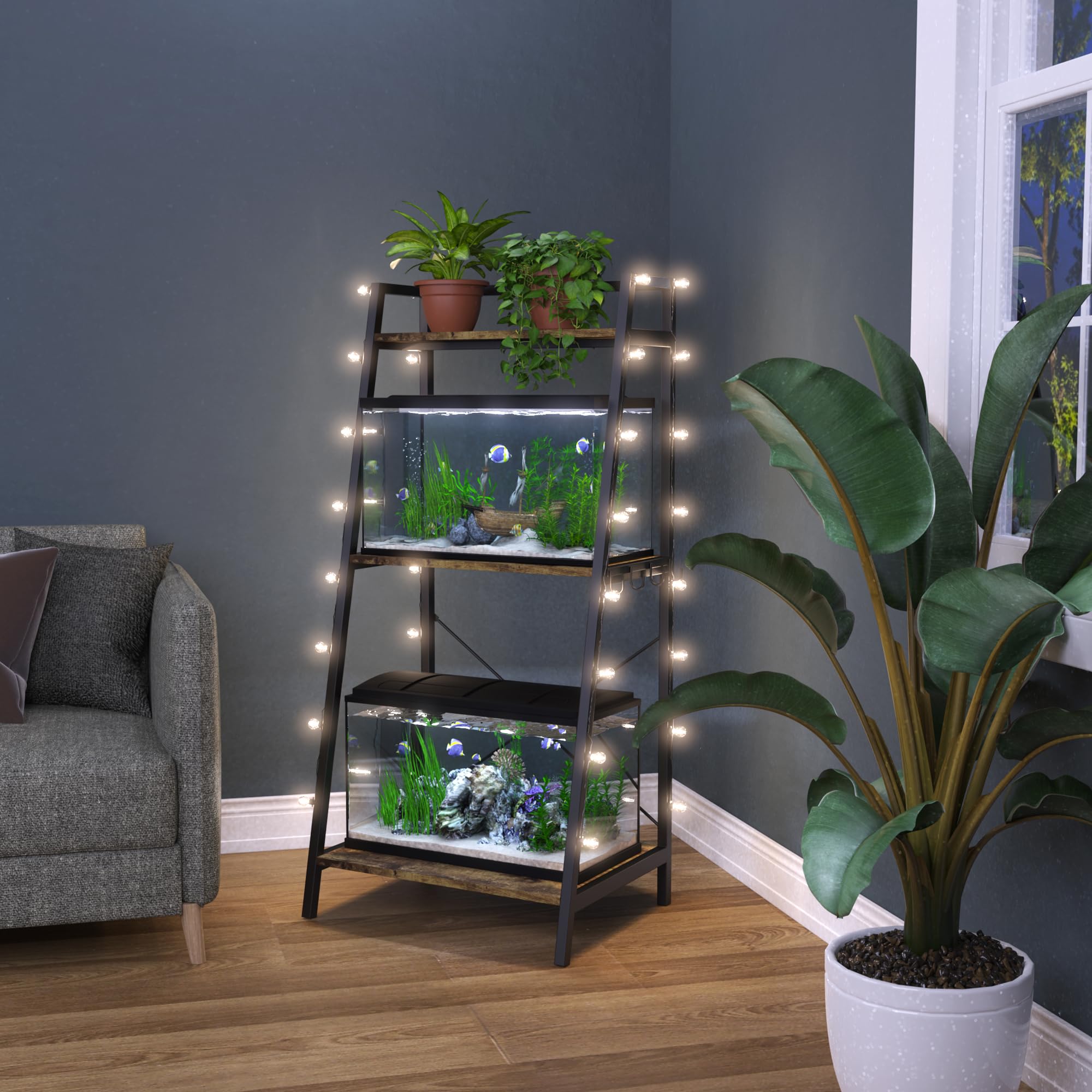GDLF 5-10 Gallon Fish Tank Stand with Plant Shelf Metal Aquarium Stand with Storage Shelf Fits Turtle, Reptile Tank