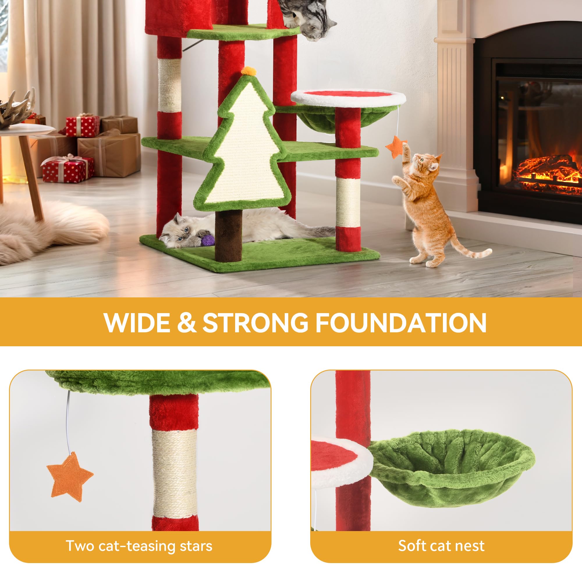 YITAHOME Tall Cat Tree Tower for Indoor Cats, 54in Multi-Level Cat Climbing Tower with Cat Condos, Top Perches, Hammock, Sisal S