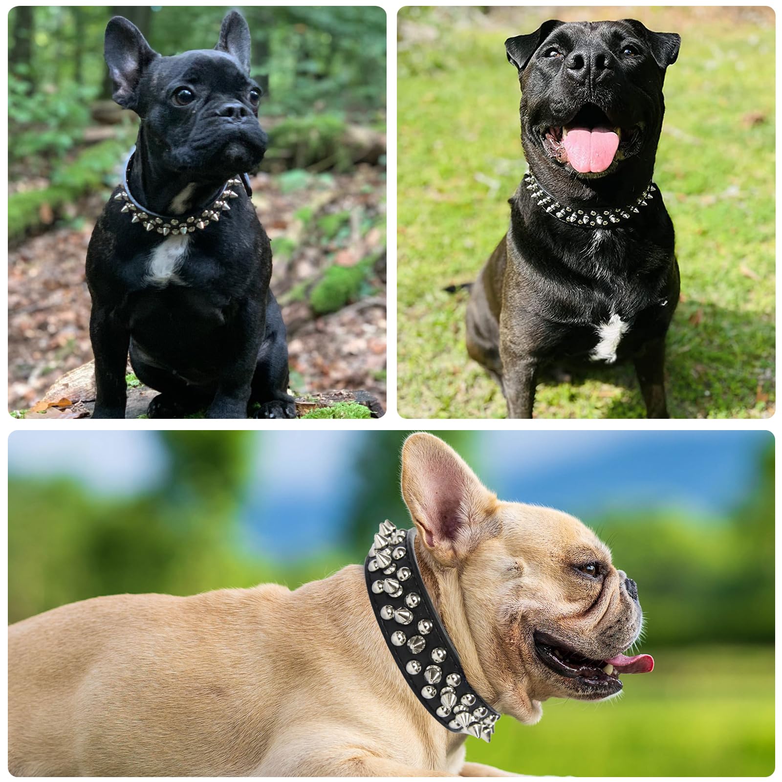 Doggyzstyle Spiked Studded Leather Dog Collar For Small Medium Large Dogs Boy,Soft Adjustable Black Pu Leather Medium Large Dog Collar, Durable Leather Pet Collars For Pit Bull Bulldog Husky (Black,L)