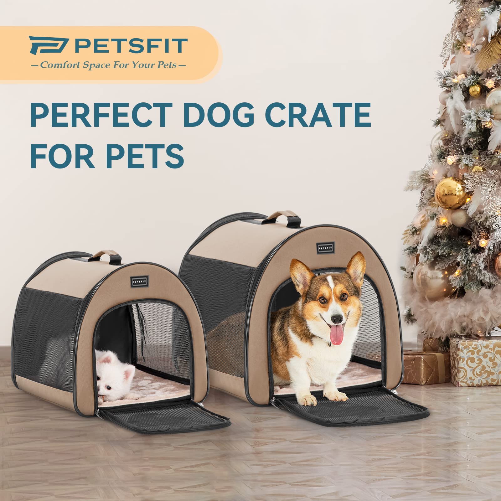 Petsfit Soft Dog Crate, Dog Travel Crate - 26.5 Inch Lightweight, Roomy, Easy To Set Up, Portable Pop Up Dog Carrier With Thick