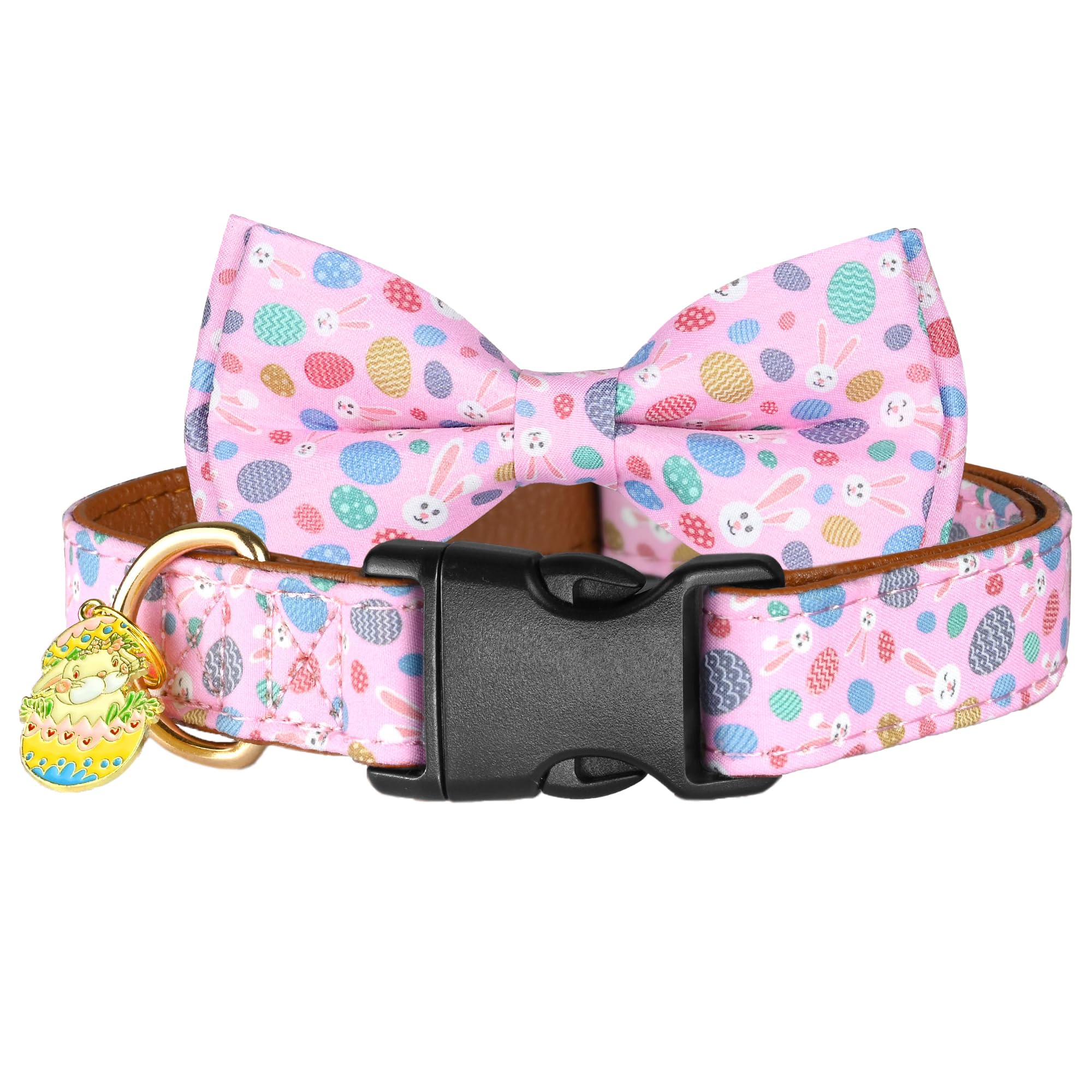 Wipalor Easter Rabbits Eggs Adjustable Dog Collar Girl Boy Puppy With Detachable Bowtie, Cute Easter Bunny Pet Collar Dog Collar