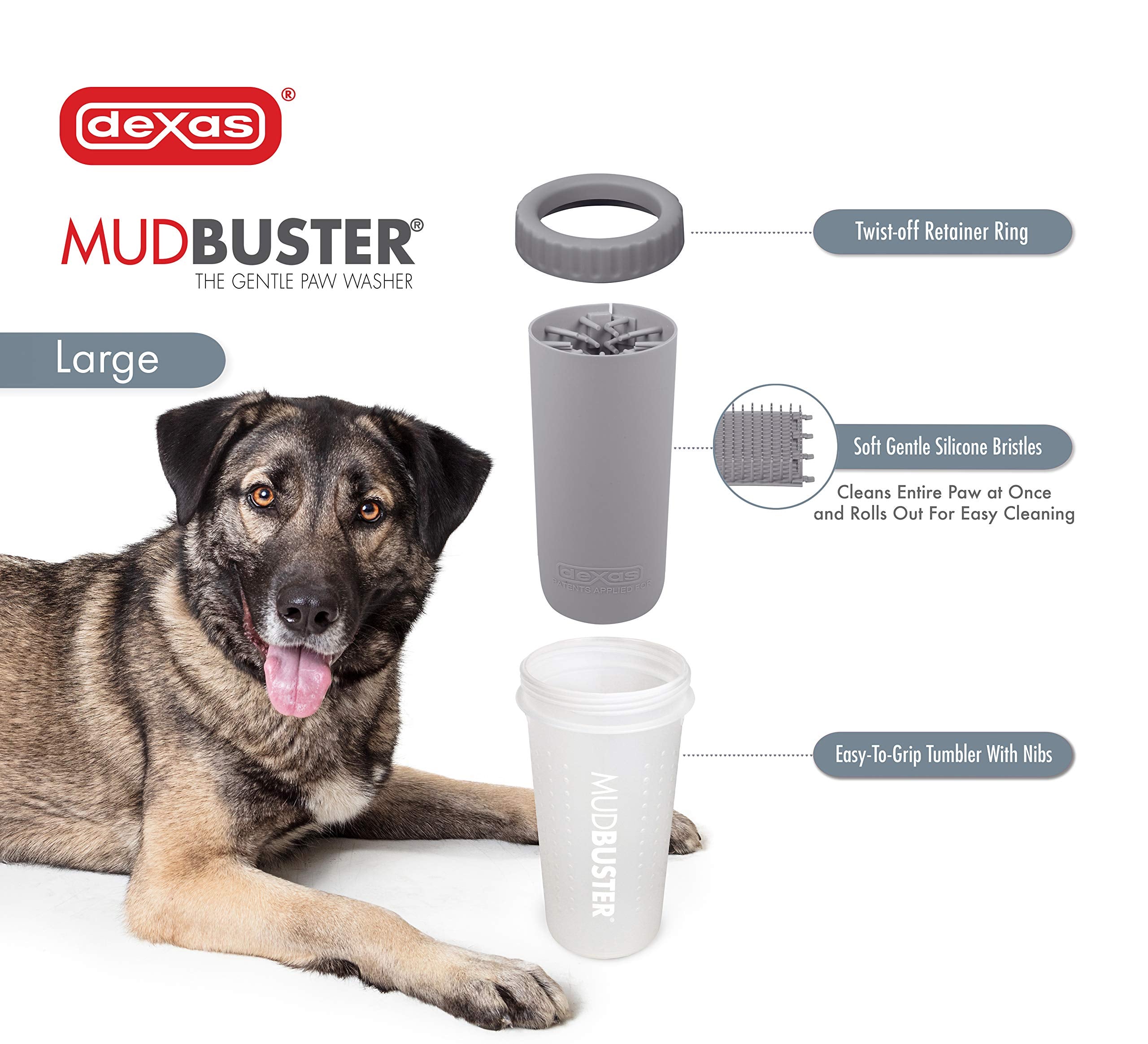 Dexas Mudbuster Portable Dog Paw Washer/Paw Cleaner, Large, Light Gray