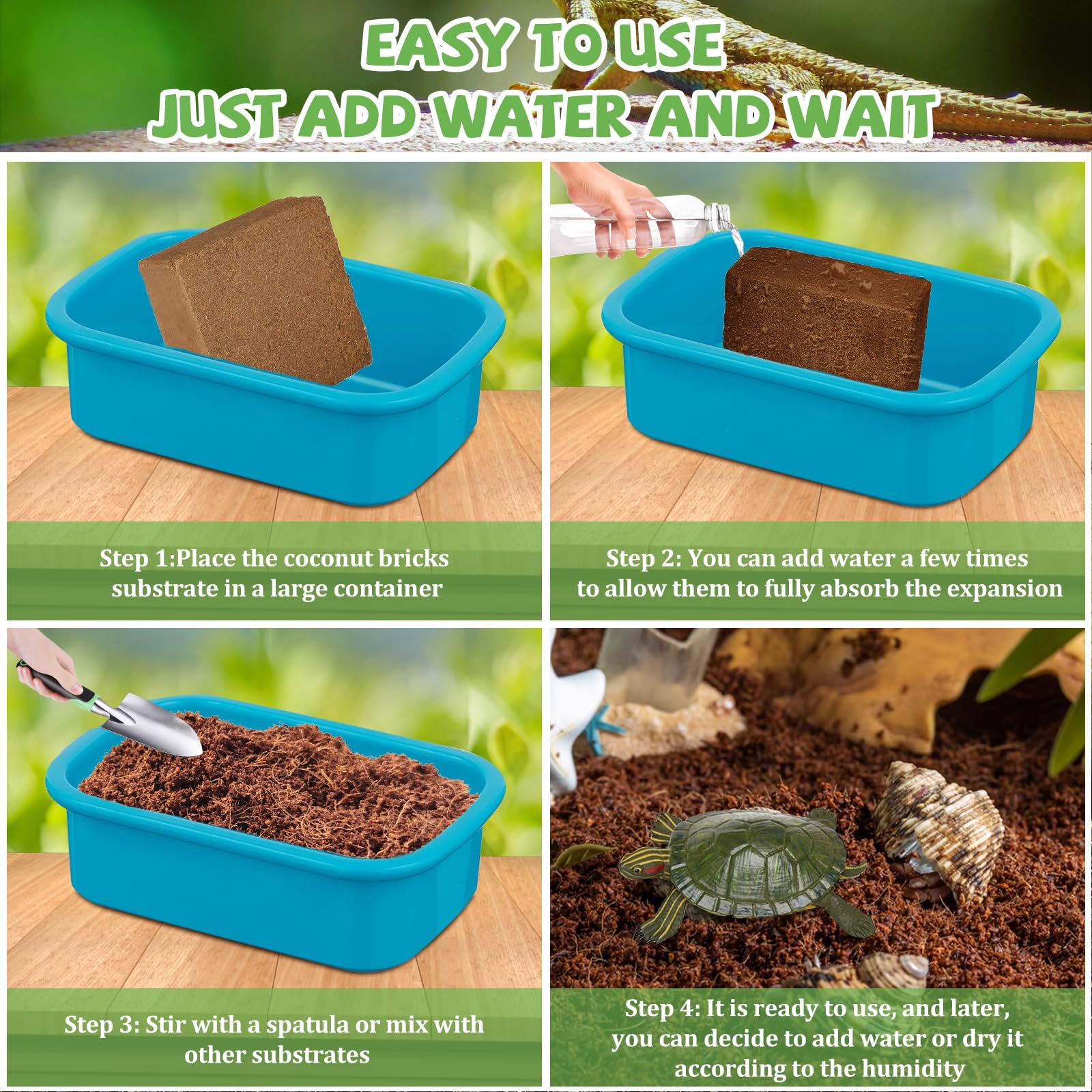 Riare 10Lbs Natural Coconut Fiber Substrate For Reptile- Premium Compressed Coconut Husk Terrarium Bedding For Reptile, Tortoise