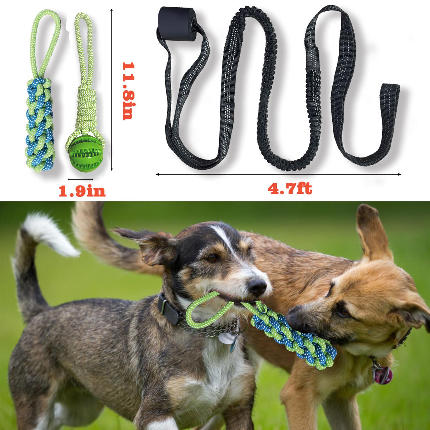 Interactive Dog Toys With Indoors/Outdoors, Tug Of War Toys For Small, Medium And Large Dogs, Green Kit Includes Elastic Cord, R