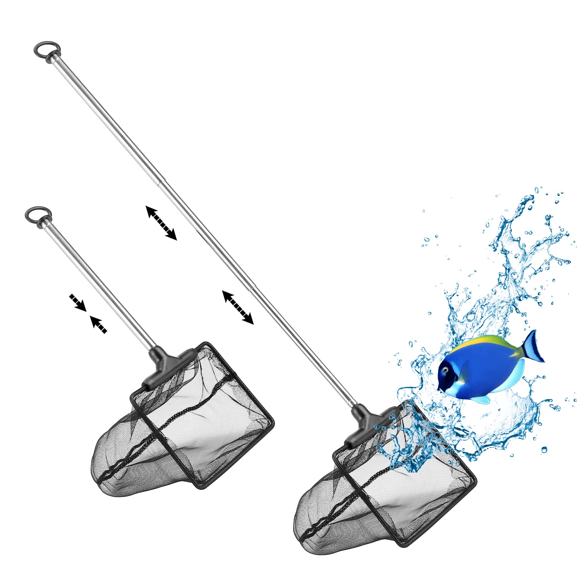 Filhome Aquarium Fish Net with Extendable Stainless Steel Long Handle, Fine Mesh Fish Net for Fish Tank, Betta Fish Net (4 inch)