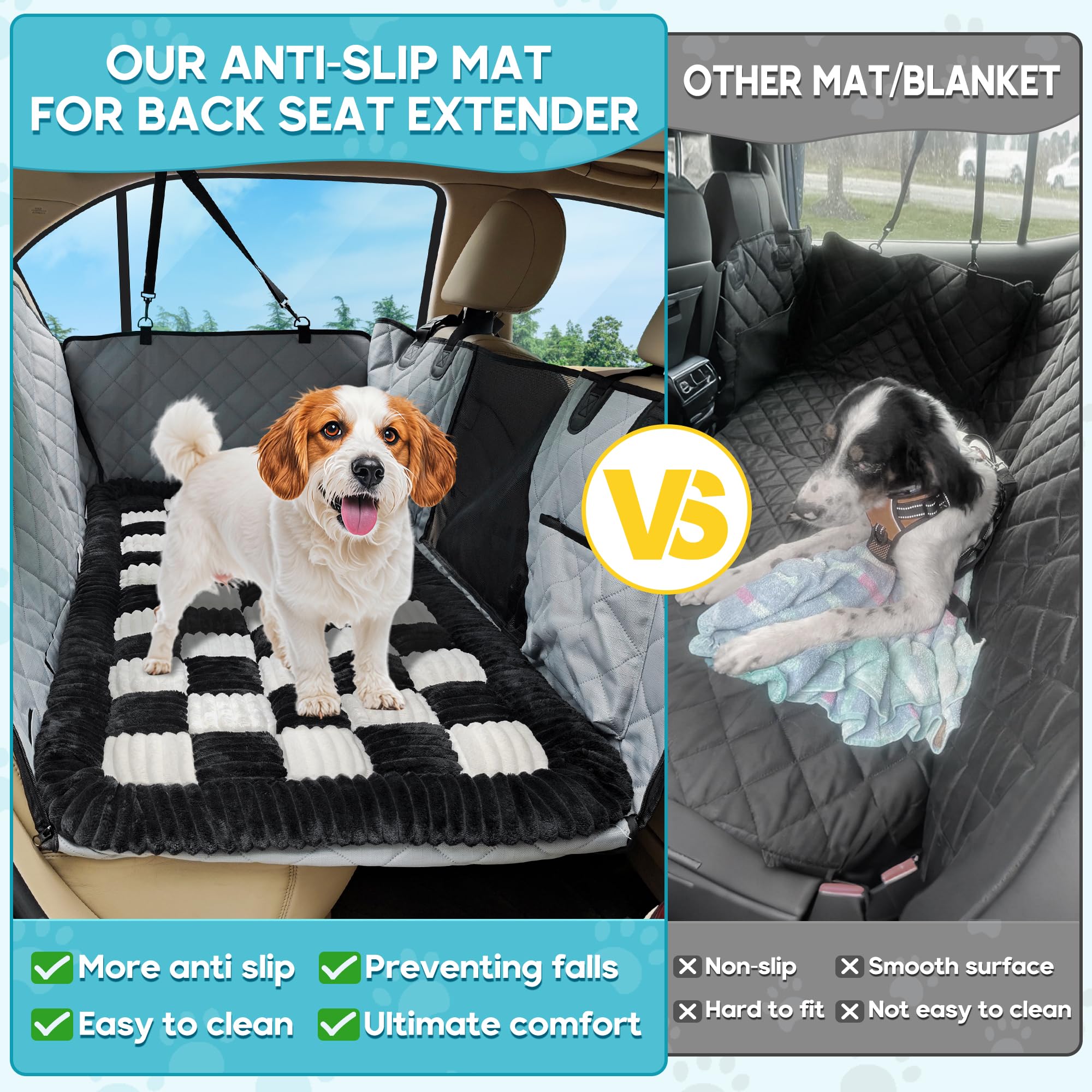 Dog Car Bed Mat, Non-Slip Backseat Extender Pet Blanket, Plaid Dog Bed For Suvs, Sedans & Trucks, Chew-Resistant Travel Pad For