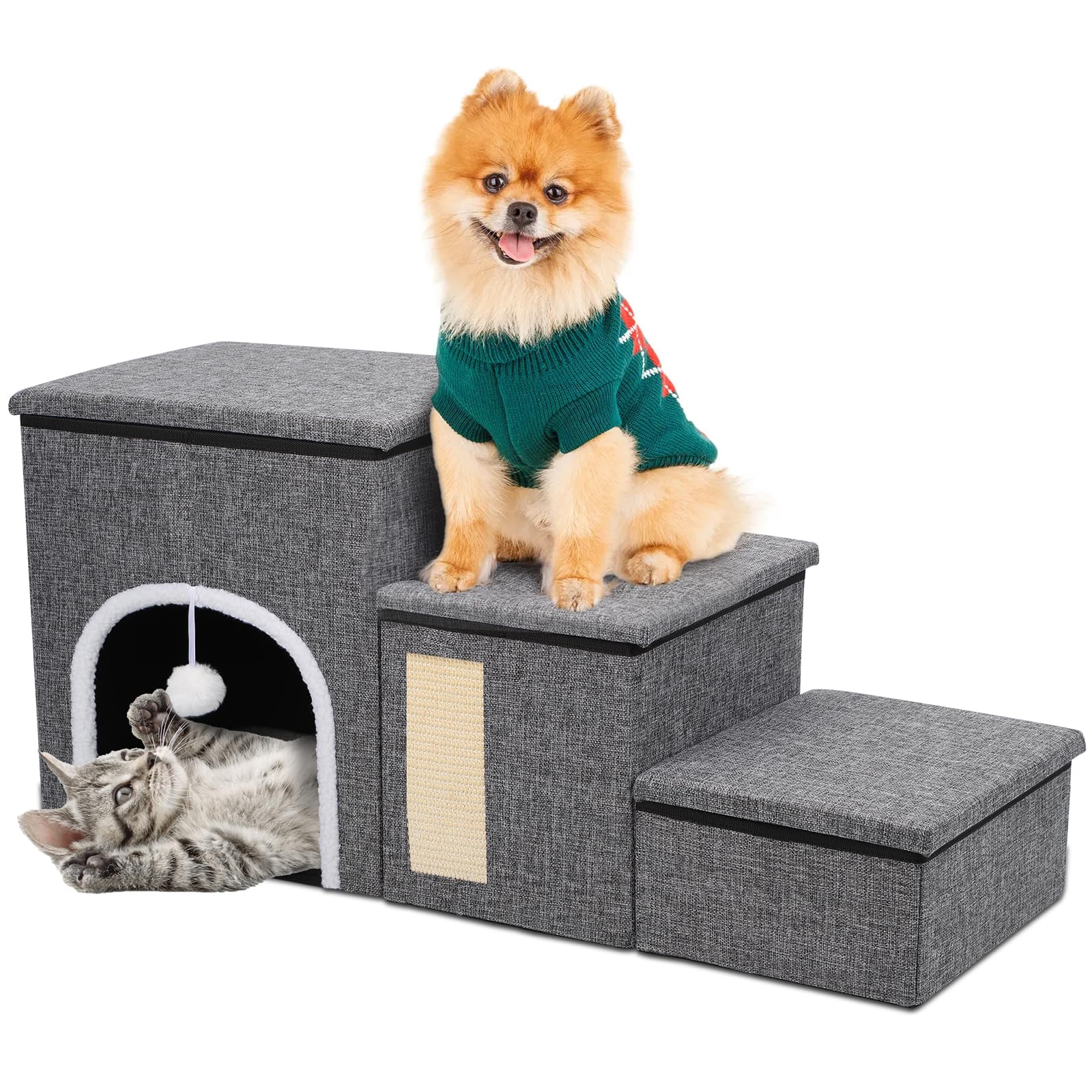 Upgrade Xl Dog Stairs For Bed And Couch, 35.5'L X 13.8'D X 17'H, Foldable Dog Steps With Wider Stairs, Large Condo, Storage S