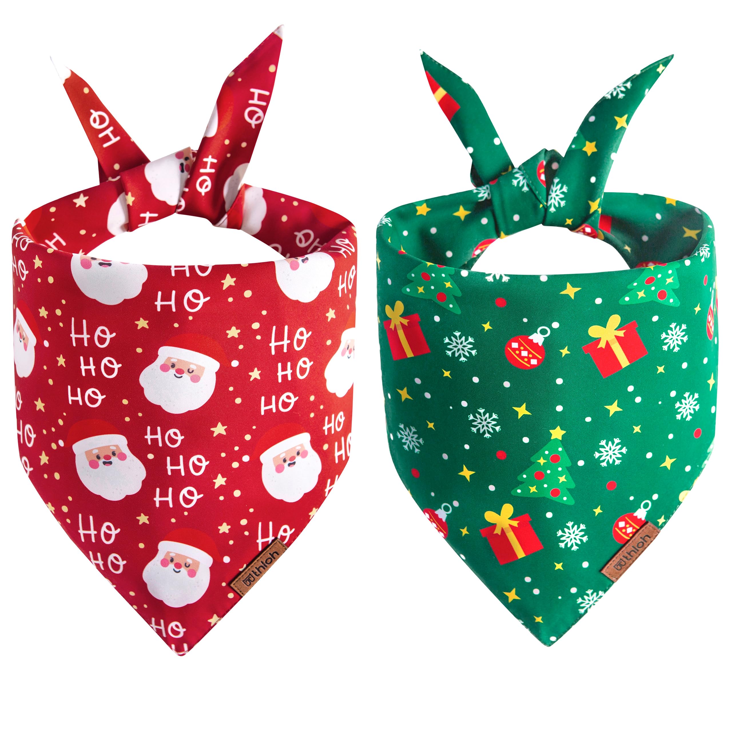 Thloh Christmas Dog Bandanas - 2 Pack Reversible Santa Claus & Christmas Tree Dog Scarf For Boy & Girl, Premium Durable Fabric, 