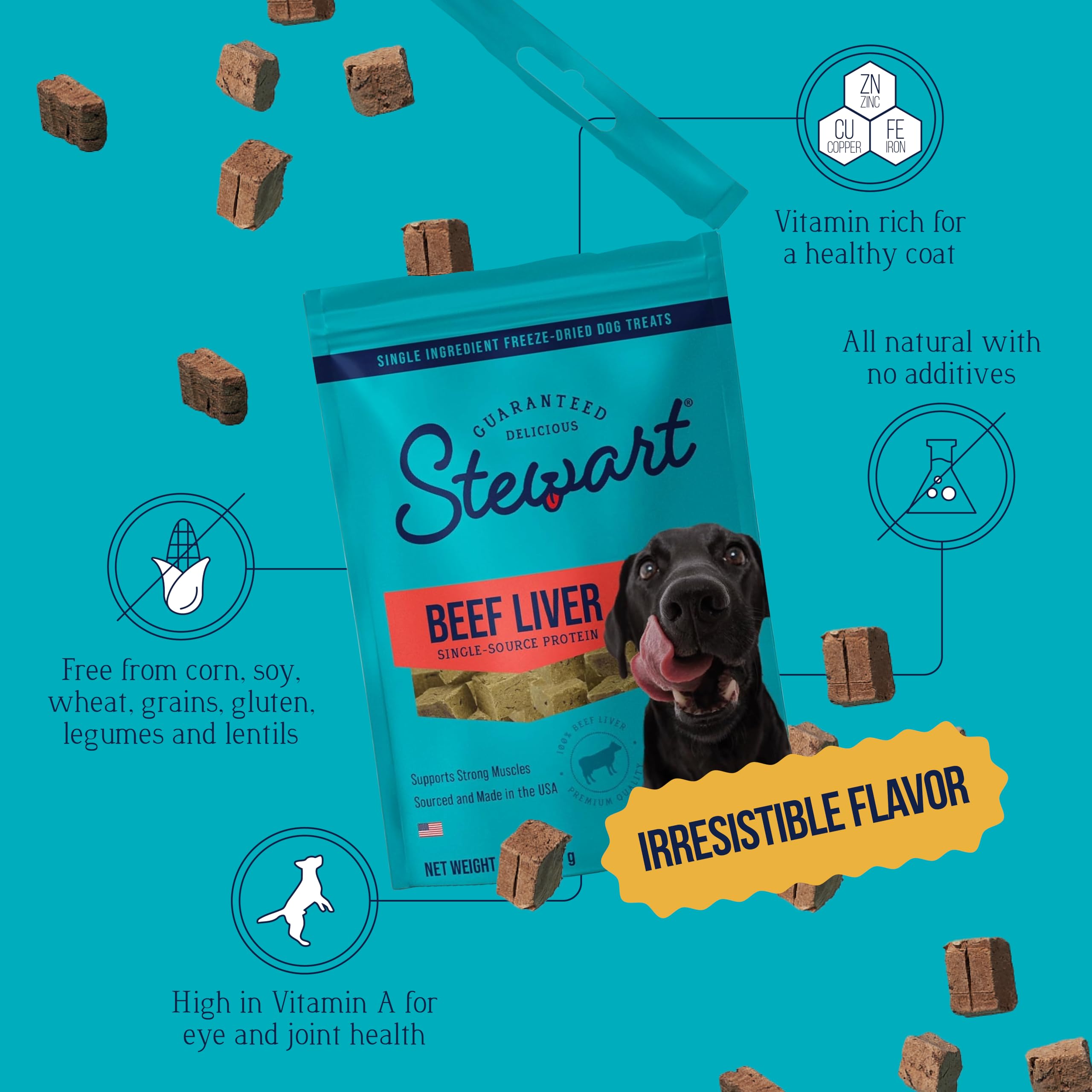 Stewart Single Ingredient Freeze Dried Raw Dog Treats, Beef Liver, 3.5 Ounce Resealable Pouch, Training Treats or Meal Topper Do