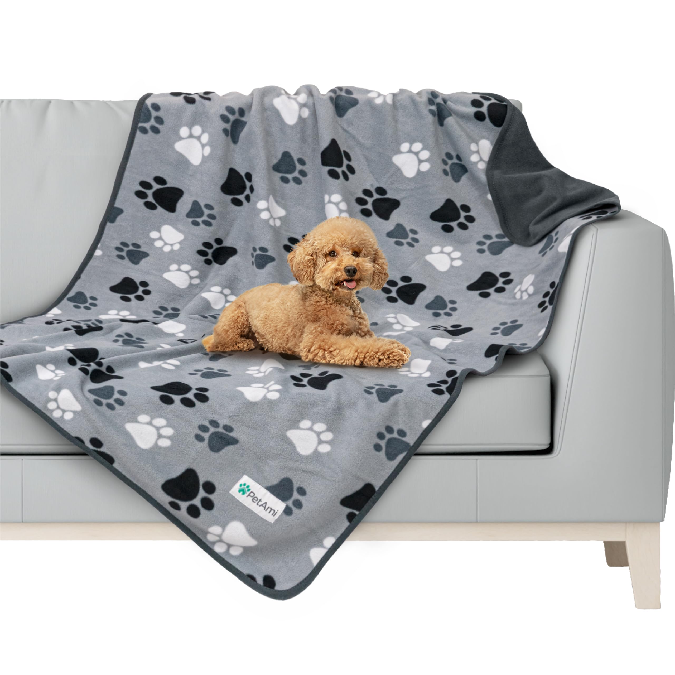 Petami Waterproof Dog Blanket For Medium Large Pets Dogs Cats, Pet Couch Cover Protector For Furniture, Reversible Washable Soft Fleece Cat Blanket For Bed Couch Sofa, 40X60 (Paw Print Gray)