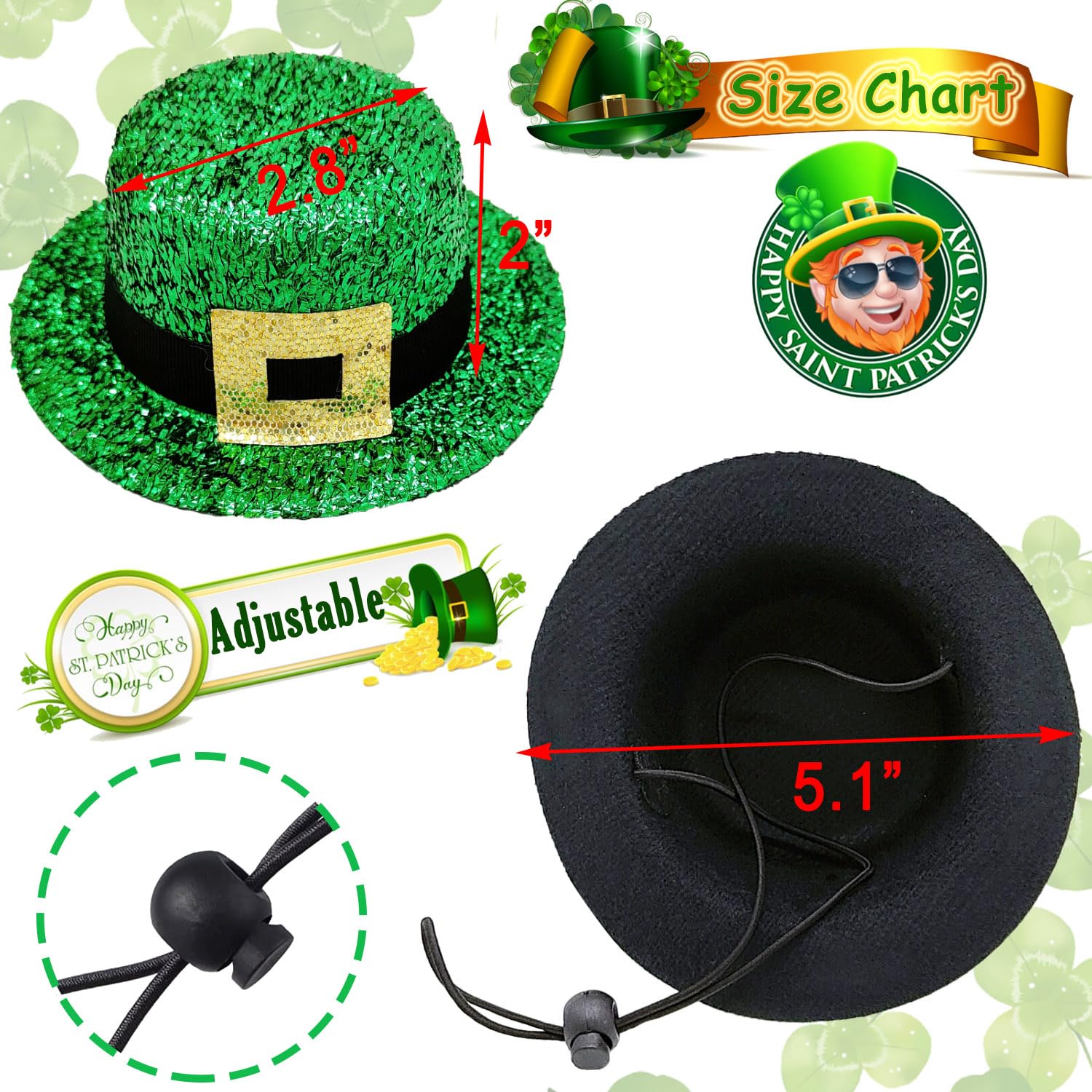 St Patrick'S Day Dog Costume 3 Pcs Irish Leprechaun Green Tall Hat Pet Shamrock Sunglasses Bow Tie Kit For Large Dogs Saint Patr