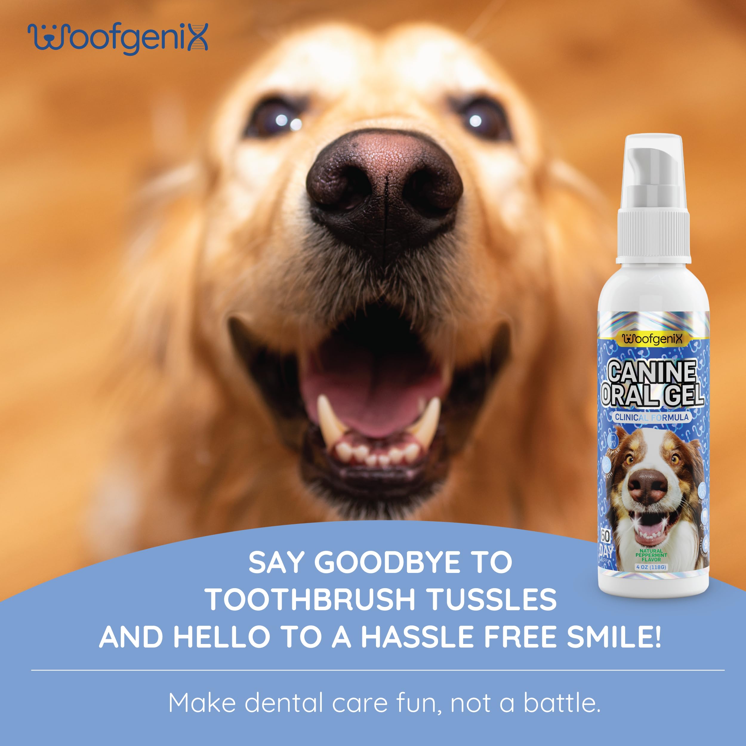 Woofgenix Dog Teeth Cleaning Gel - Canine Tooth Brushing Alternative - Vet Reviewed to Eliminate Plaque, Tartar & Bad Breath - B