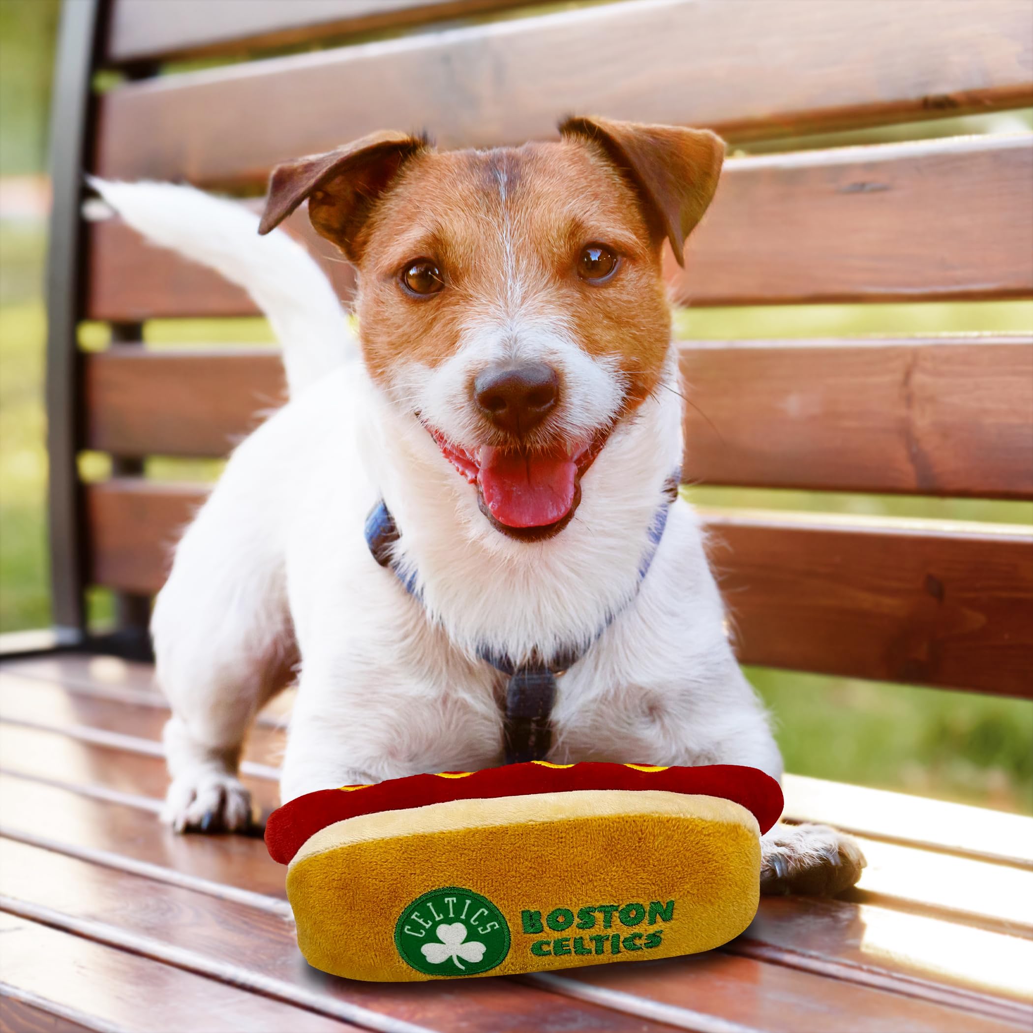 Pets First Nba Boston Celtics Hot Dog Plush Dog & Cat Squeak Toy - Cutest Hot-Dog Snack Plush Toy For Dogs & Cats With Inner Squ