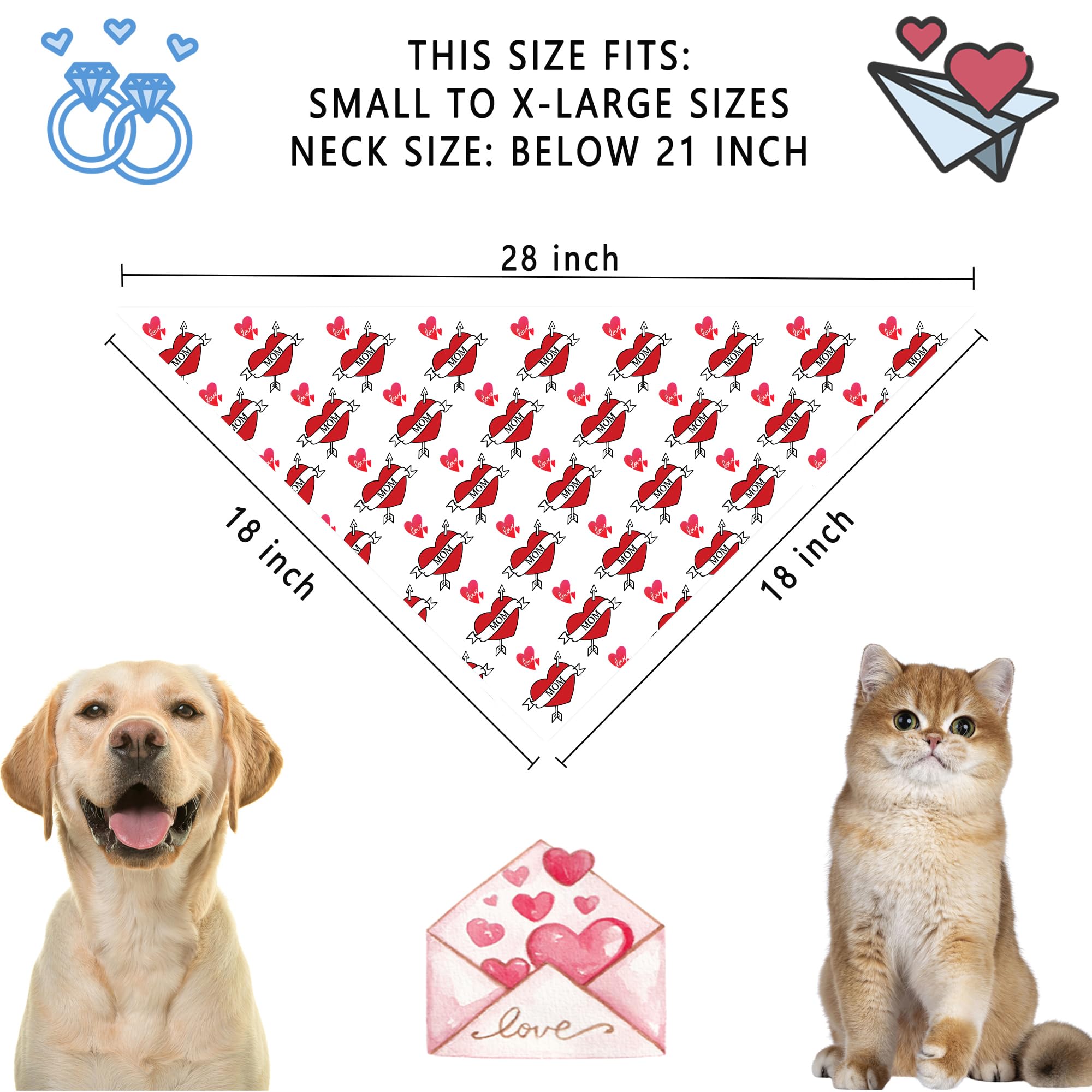 Mother'S Day Dog Bandanas Mom Heart Reversible Pet Scarf 2 Pack Happy Mama'S Girl Puppy Pink Dog Kerchief