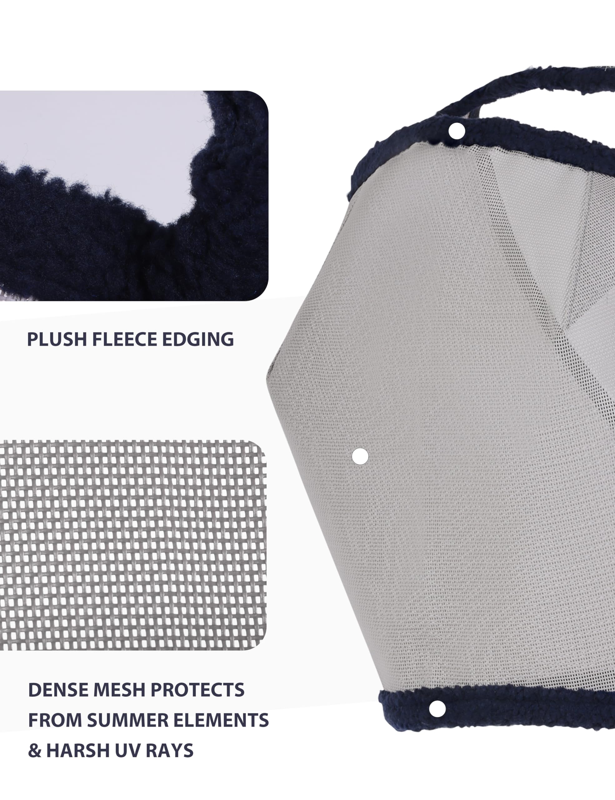 Harrison Howard All Round Mesh Horse Fly Mask UV Protective with Fleece Padded Edging Grey L