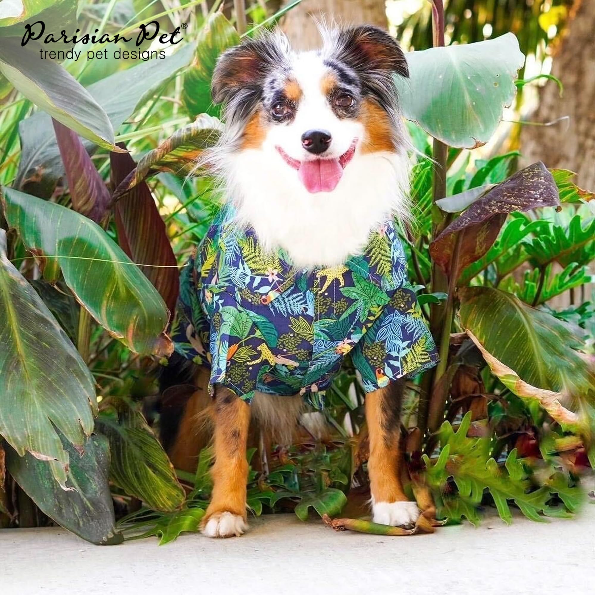 Parisian Pet Unisex Amazonia Shirt - Leafy Beach Outfit - Cotton Summer Clothes - Stylish Hook And Loop Dog Costume - Machine Wa
