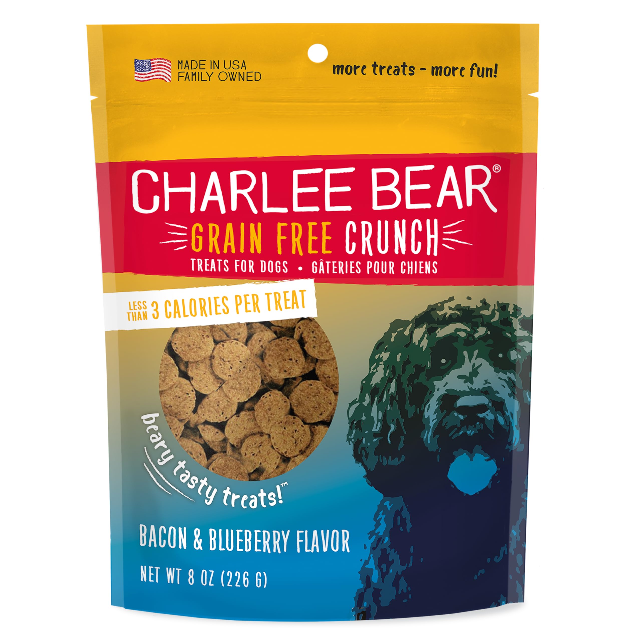 Charlee Bear Grain Free Crunch Dog Treats, Bacon & Blueberry Flavor, 8 oz