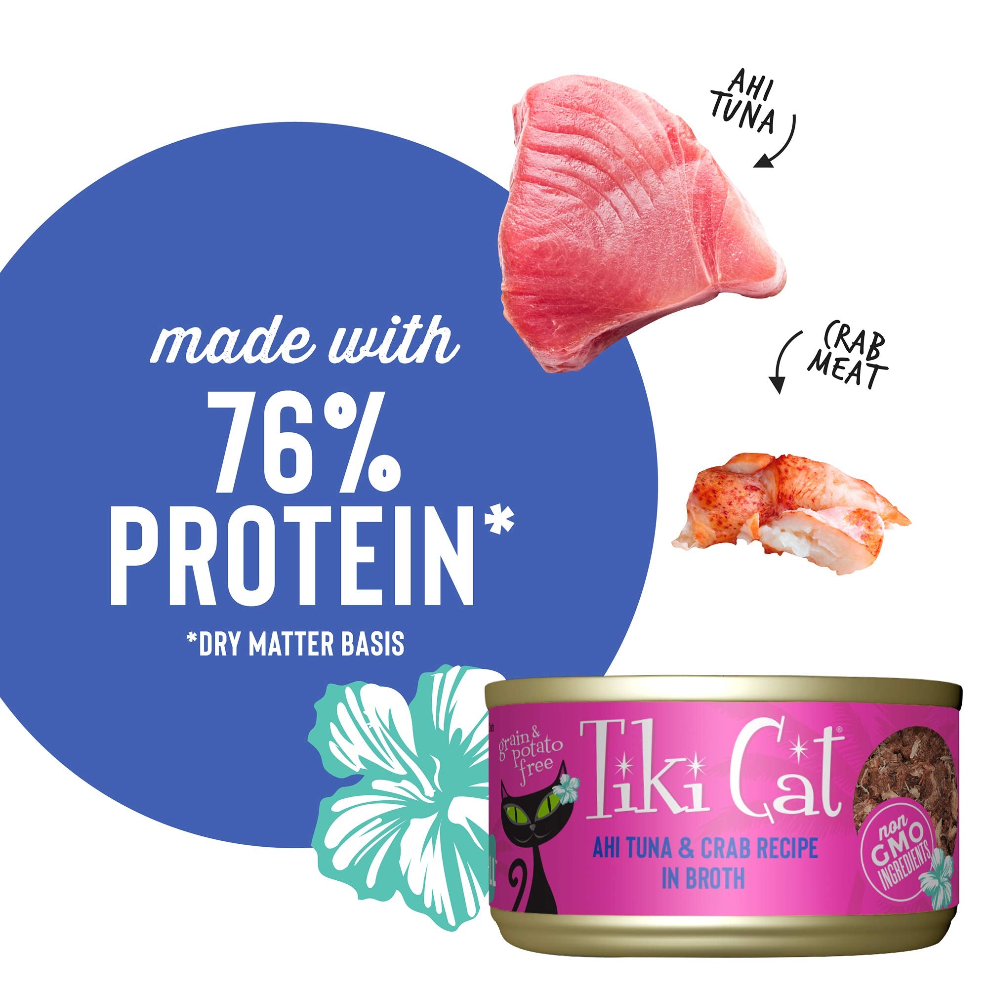 Tiki Cat Grill, Ahi Tuna & Crab, High-Protein and 100% Non-GMO Ingredients, Wet Whole Foods Cat Food for All Life Stages, 2.8 oz