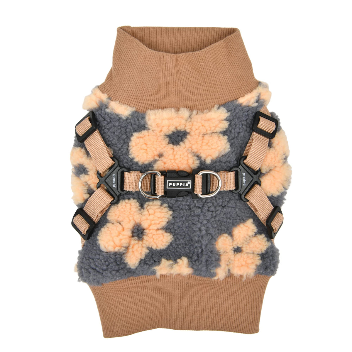 Puppia Ren Jacket Dog Harness Pullover Warm Winter Flower Pattern For Small And Medium Dog, Beige, Medium