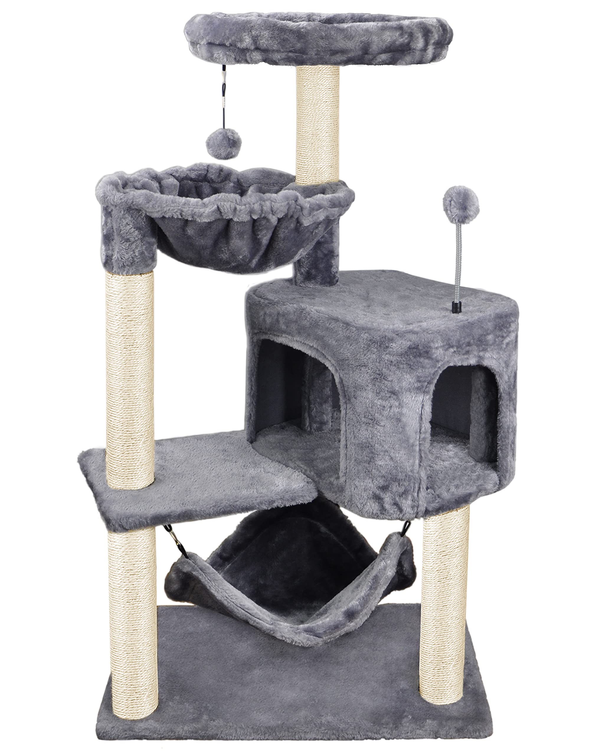 Newest Cat Tree With Cat Condo And Big Hammock，Grey