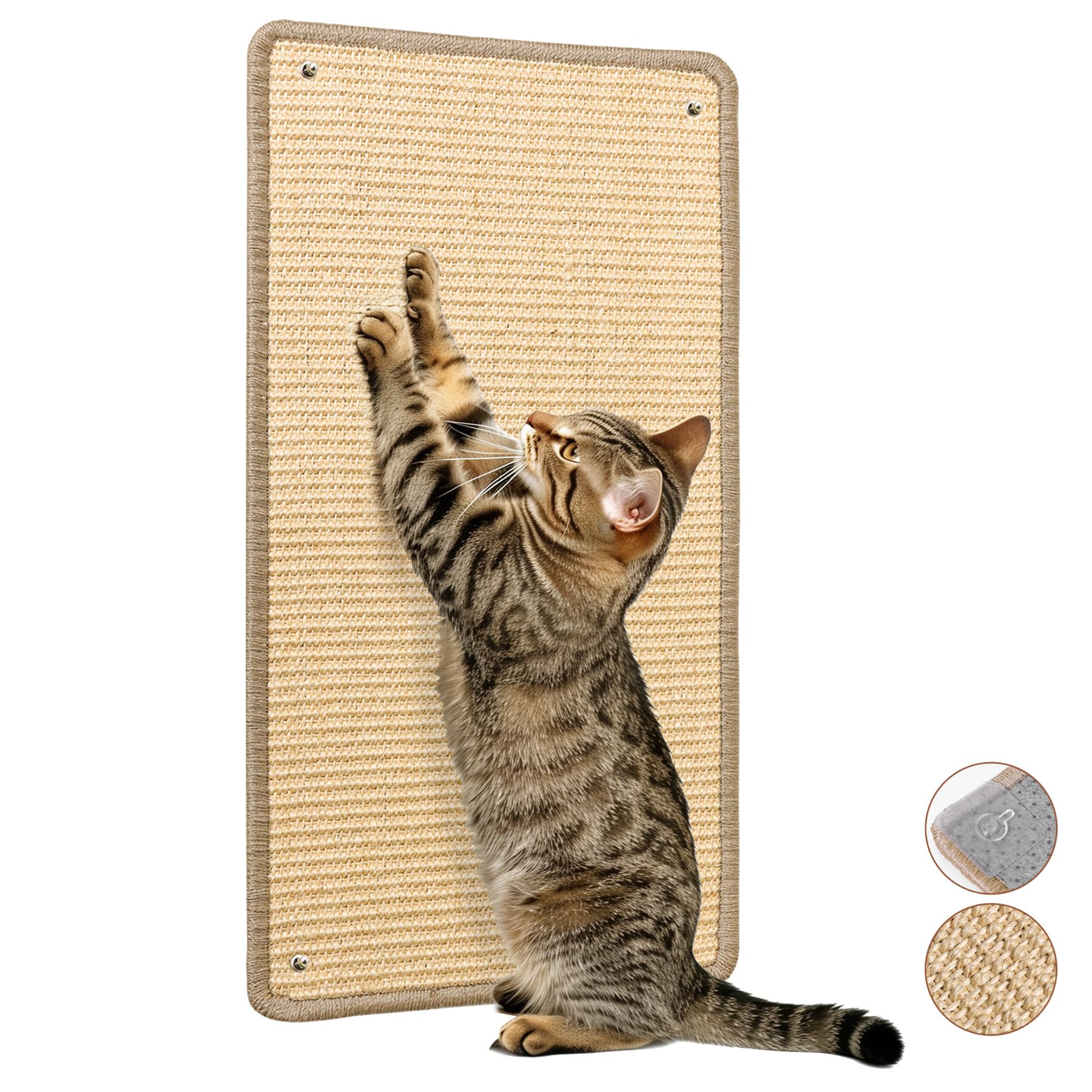 ComSaf Wall Cat Scratcher Mat - Sisal Cat Scratching Pad for Indoor Cats Kitten, Wall Floor Mount Natural Cat Scratch Mat with A