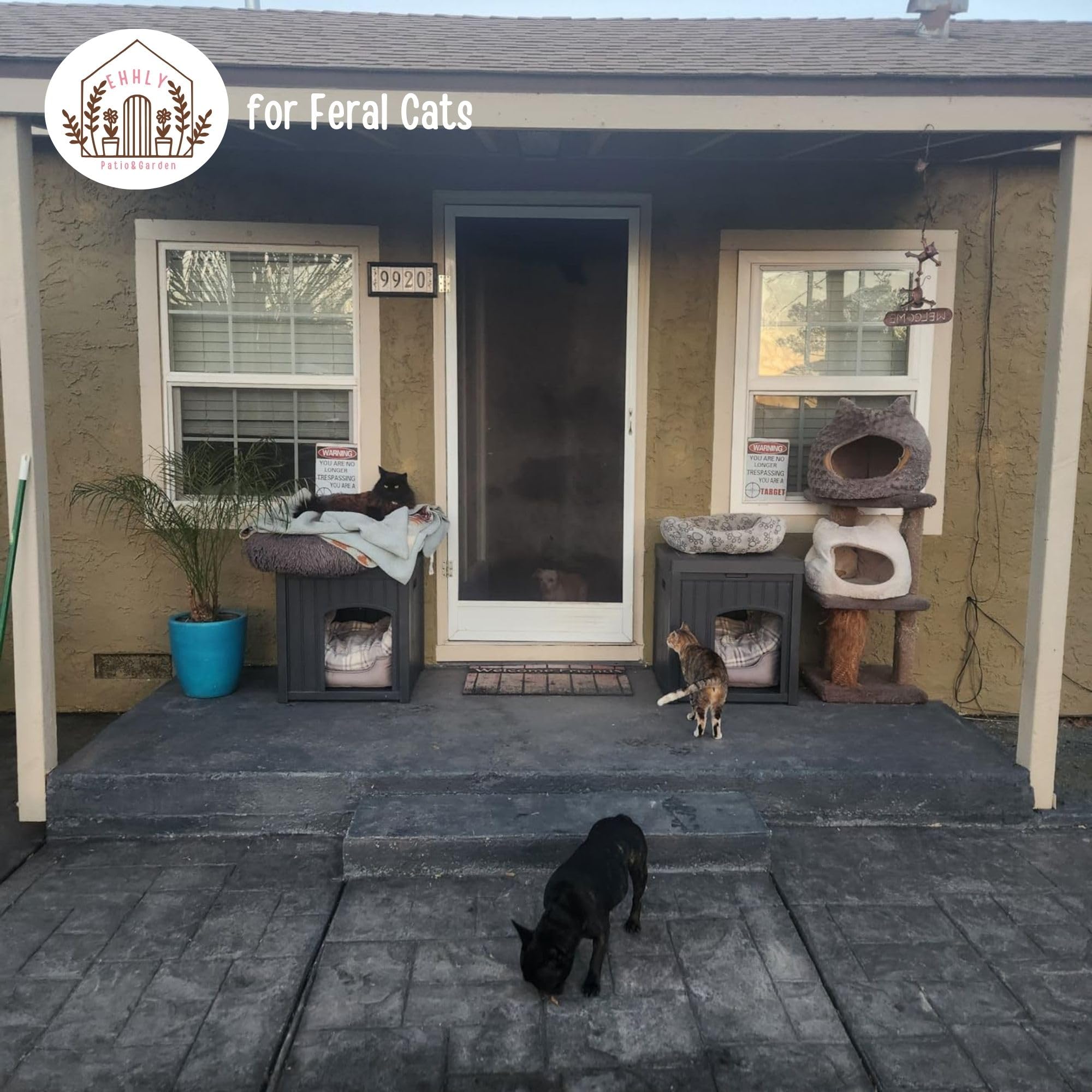 EHHLY Outdoor Cat House, Waterproof Feral Cat Enclosure, Resin, Brown, Model KTL-4051-BR-C, Suitable for Small Medium Dogs