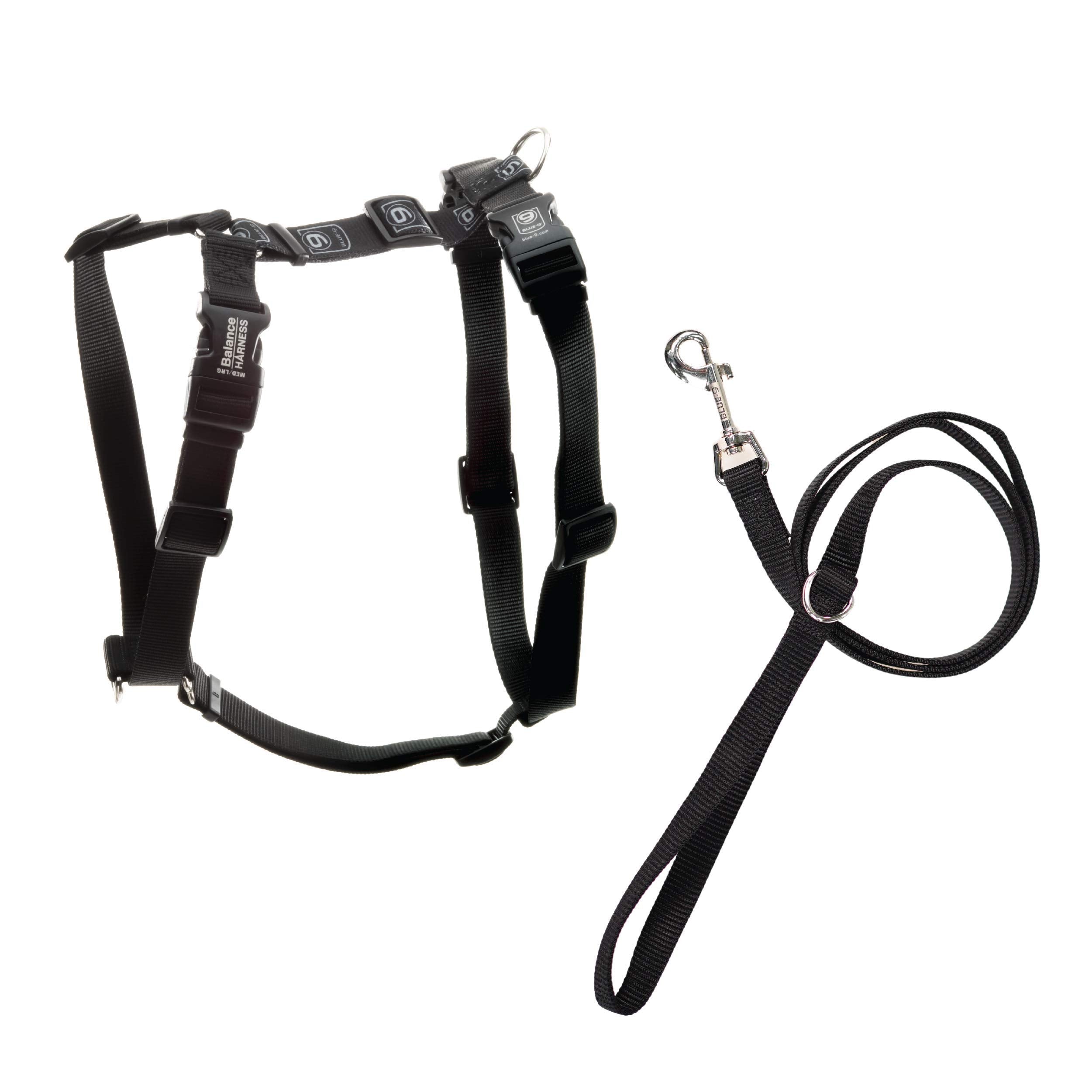 Blue-9 Pet Products No-Pull Balance Harness And Loose Leash Walking Set Dogs, Made In The Usa, Black, Medium/Large