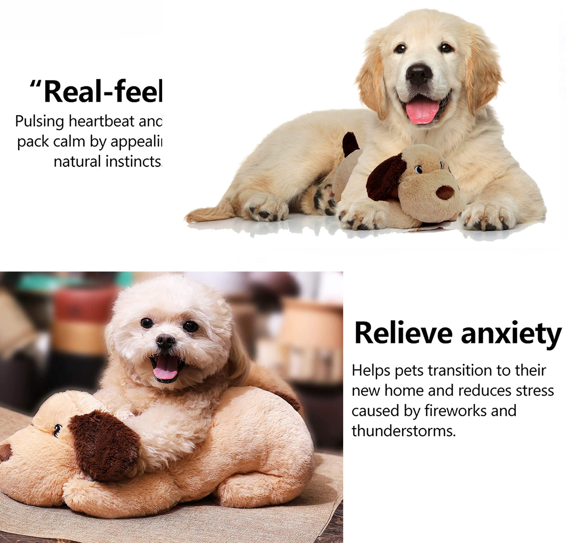 Dog Heartbeat Toy for Puppy Anxiety Relief, Heartbeat Stuffed Animal Heartbeat Plush Toy for Small, Medium, and Large Dogs (Beig
