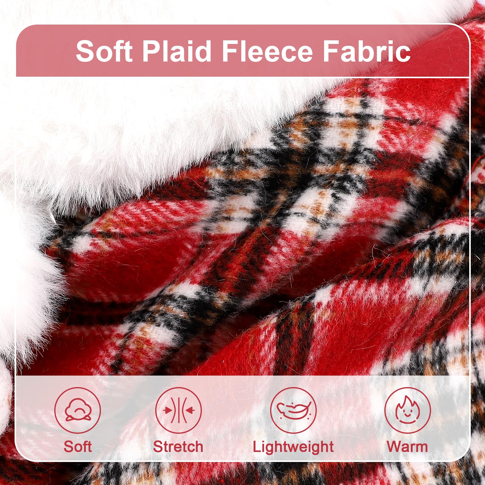 Red Plaid Dog Harness Dress And Leash Set, Fleece Pet Sweater For Small Dogs Girl, Fall Winter Warm Puppy Clothes With D Ring, W