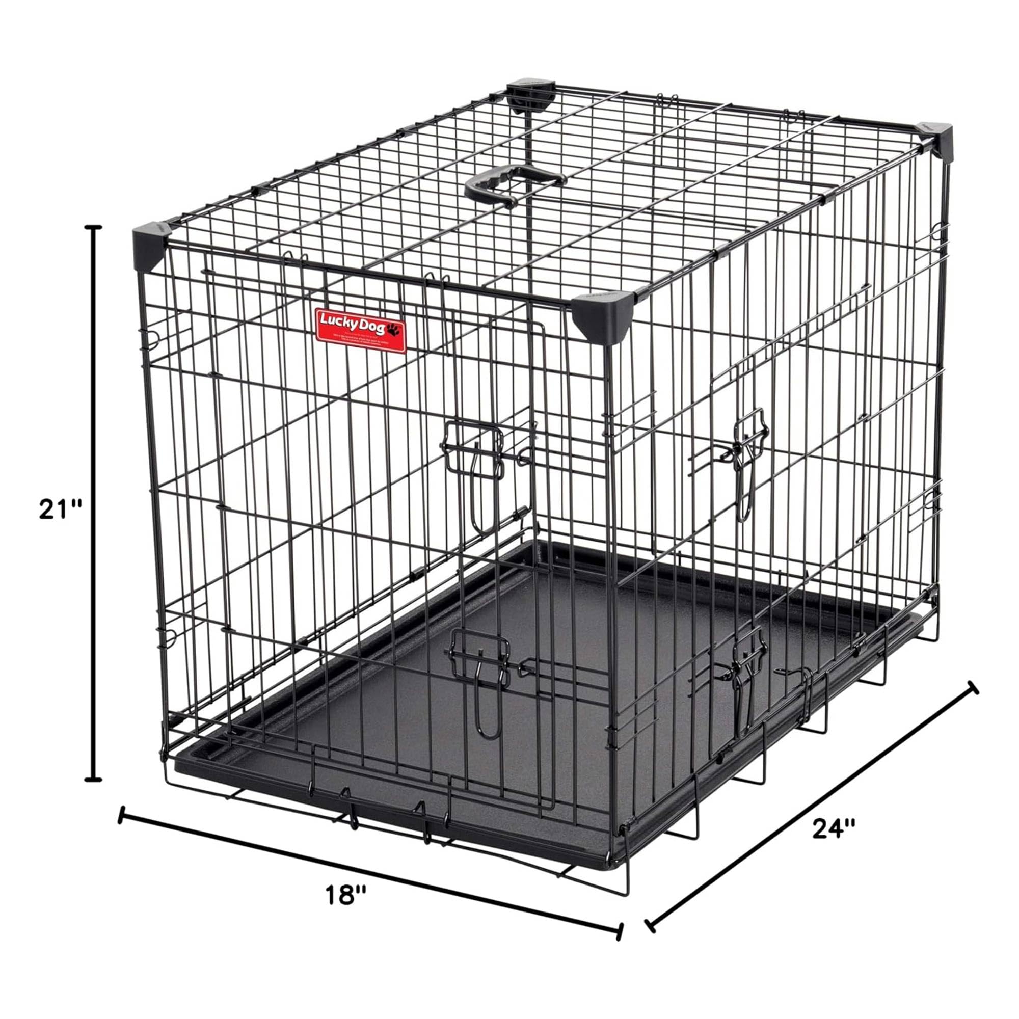 Lucky Dog Dwell Series 24 Inch Small Lightweight Kennel Secure Fenced Pet Dog Crate W/Divider Panels, Sliding Doors, And Removable Tray, Black