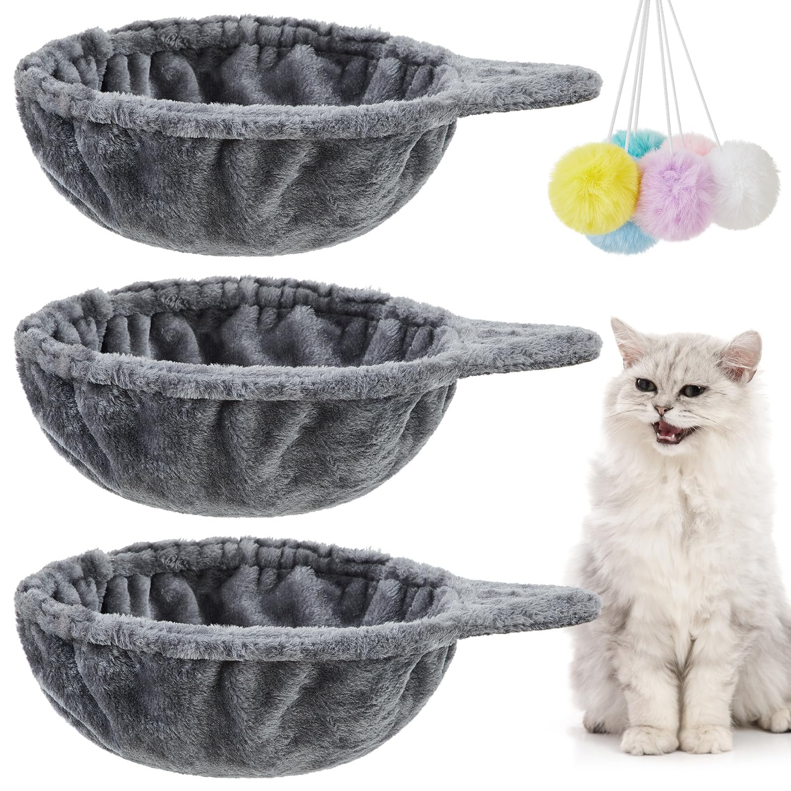 Dansydaisy 3 Pack 13'' Large Cat Tree Hammock Basket Bed Lounger Tower Replacement Parts With 6 Pcs Hanging Elastic Strings Pom 