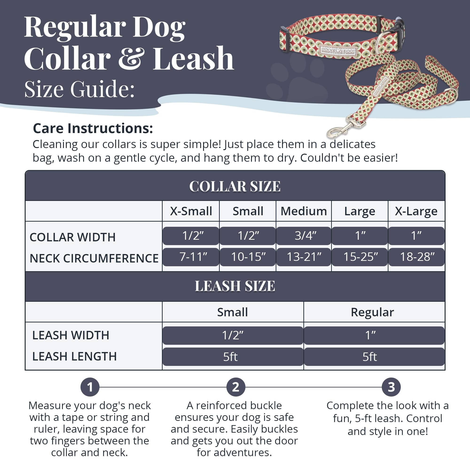 Lucky Love Dog - Easy Click Buckle Dog Collar With Leash Set Combo, Durable & Comfortable Collar For Male & Female Dogs, Pet Col