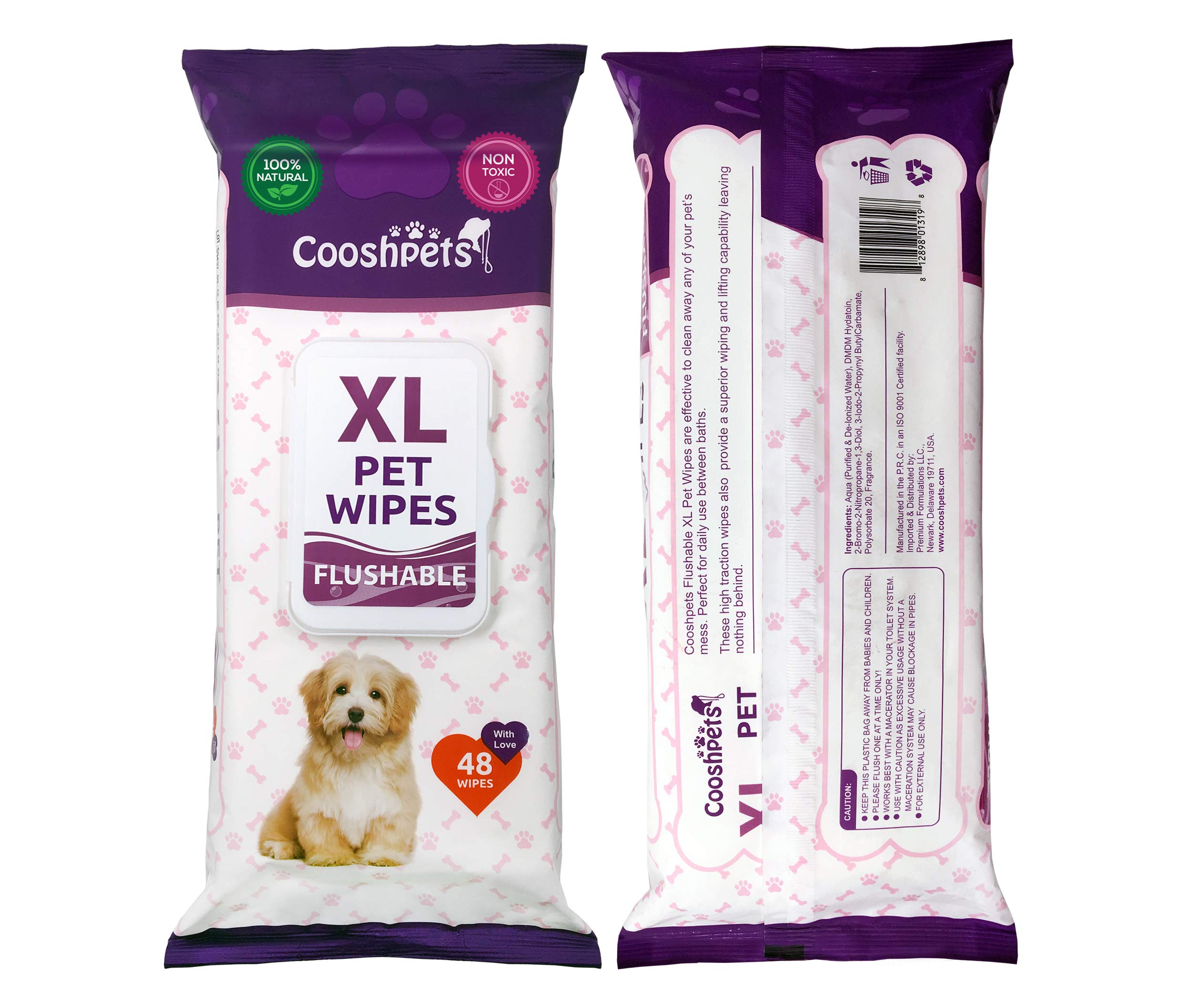 Cooshpets Premium Formulations Xl Flushable Pet Wipes - Deodorizing,Grooming Wipes For Dogs & Cats - Earth-Friendly, Hypoallergenic Value Buy (6 Packs X 48 Wipes = 288 Wipes)